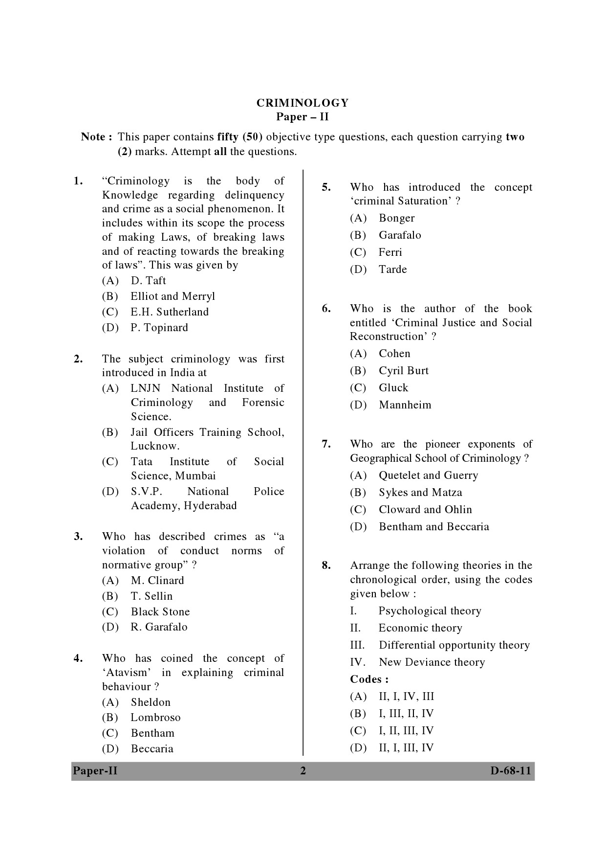 UGC NET Criminology Question Paper II December 2011 2