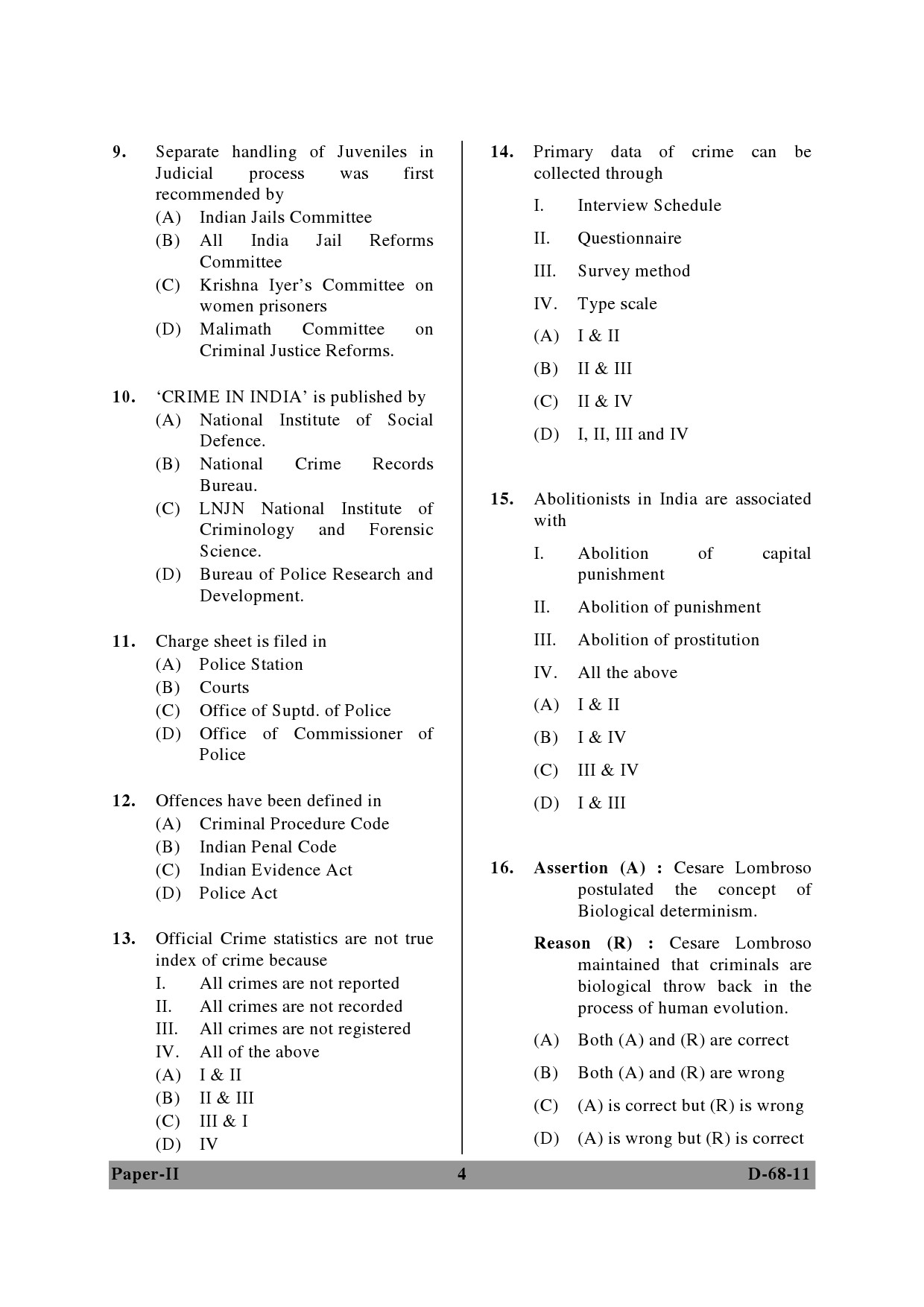 UGC NET Criminology Question Paper II December 2011 4