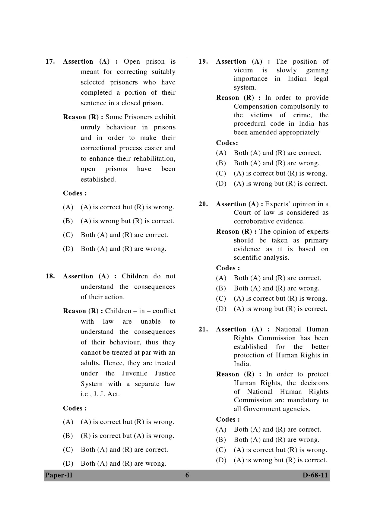 UGC NET Criminology Question Paper II December 2011 6