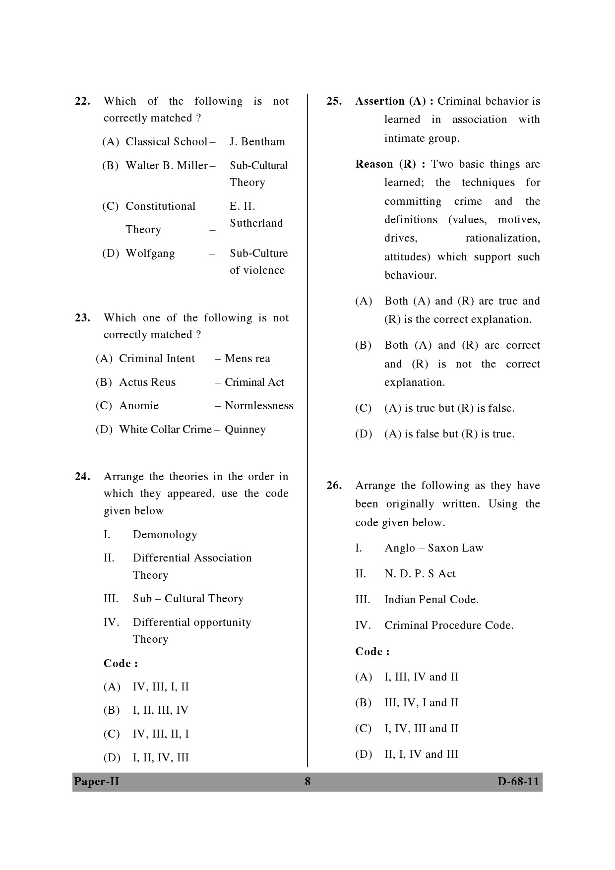 UGC NET Criminology Question Paper II December 2011 8