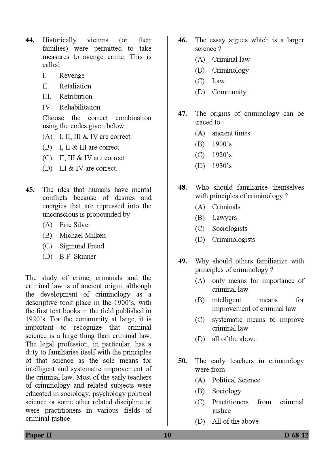 UGC NET Criminology Question Paper II December 2012 10