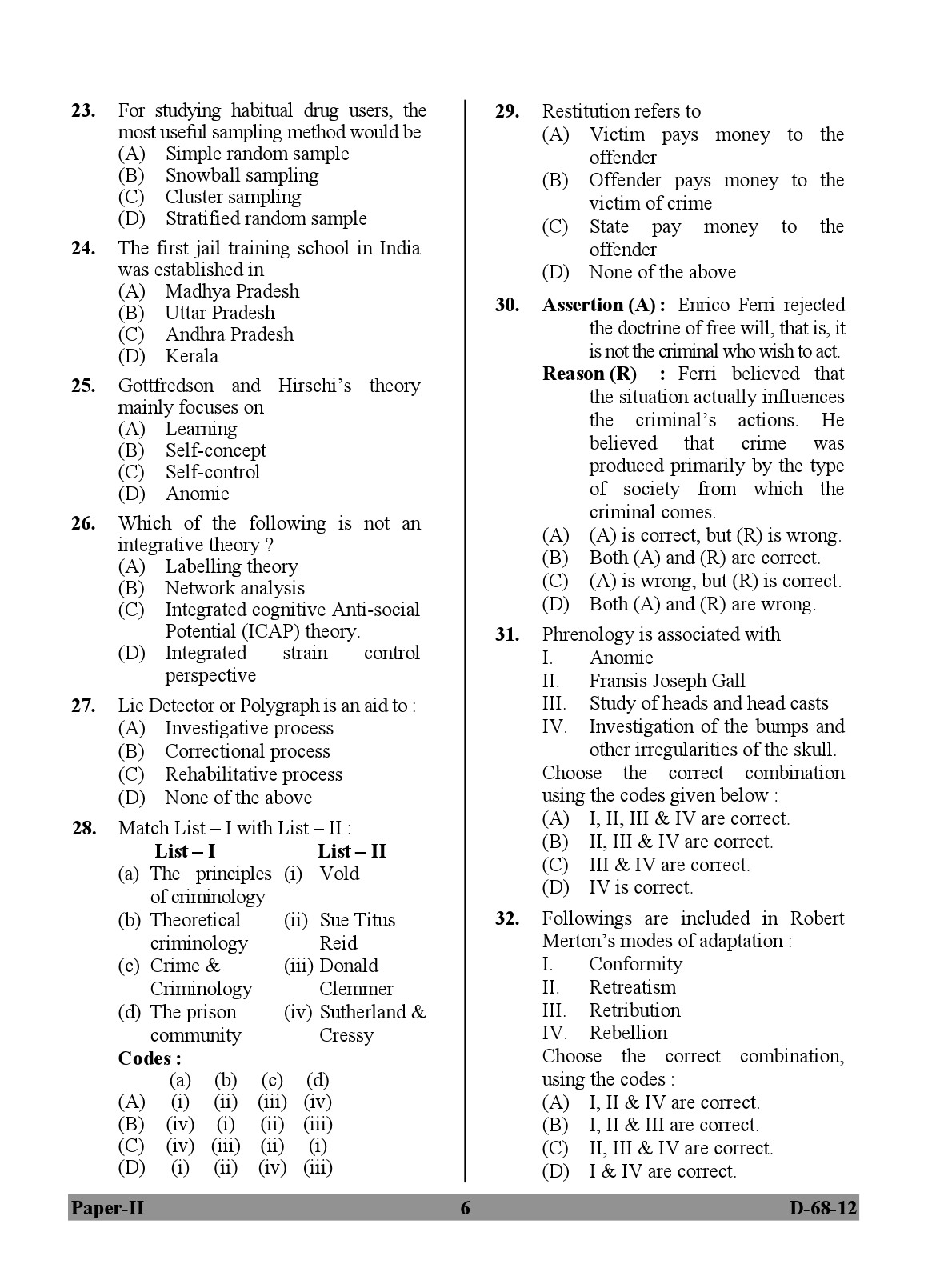 UGC NET Criminology Question Paper II December 2012 6