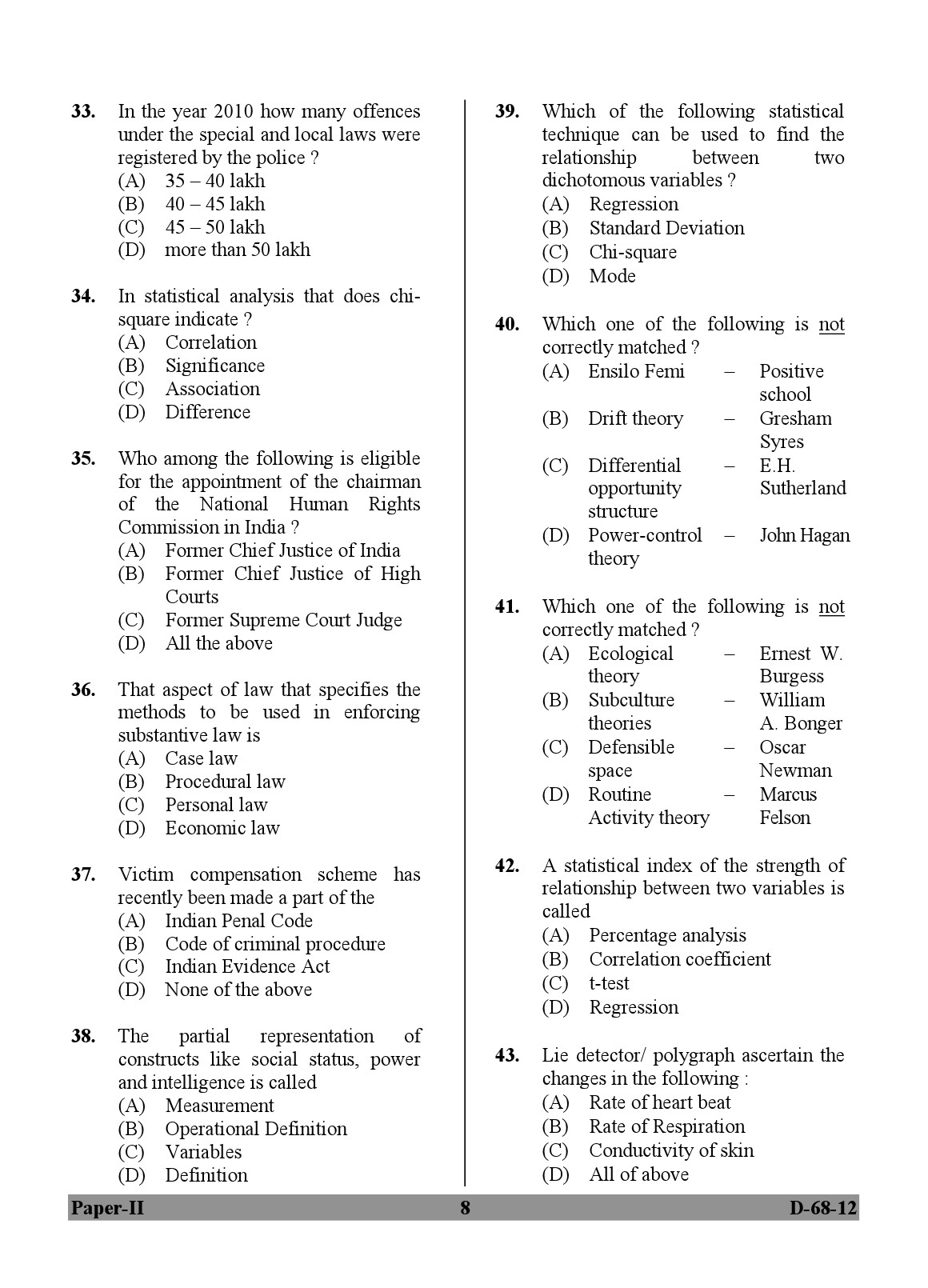 UGC NET Criminology Question Paper II December 2012 8