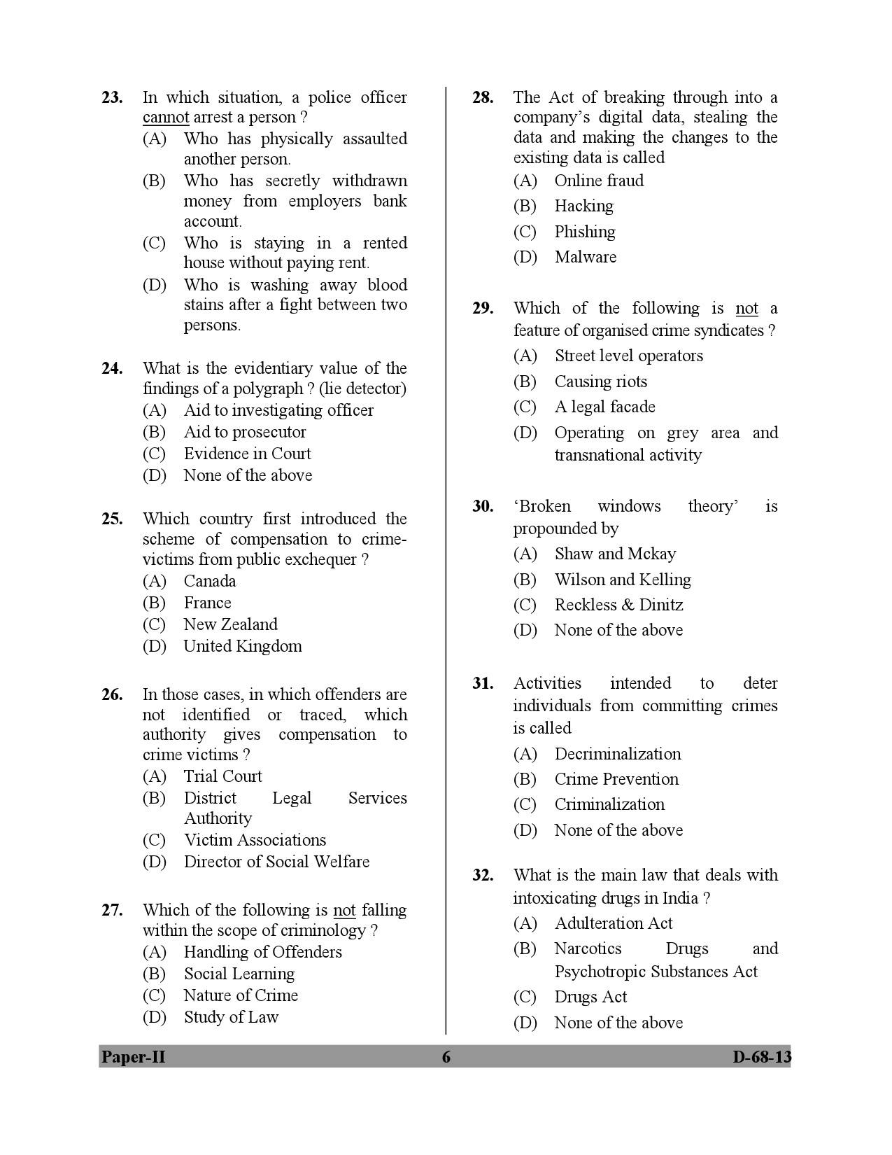 UGC NET Criminology Question Paper II December 2013 6