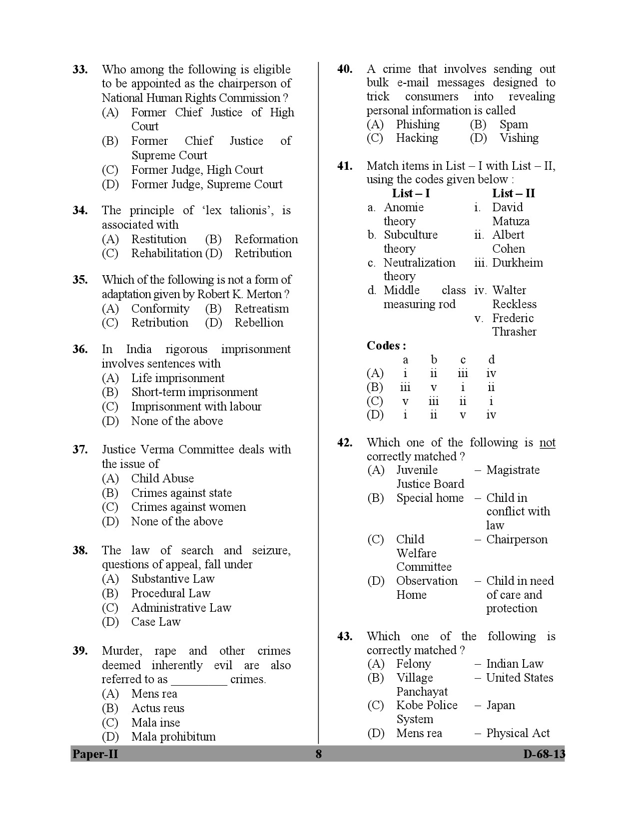 UGC NET Criminology Question Paper II December 2013 8