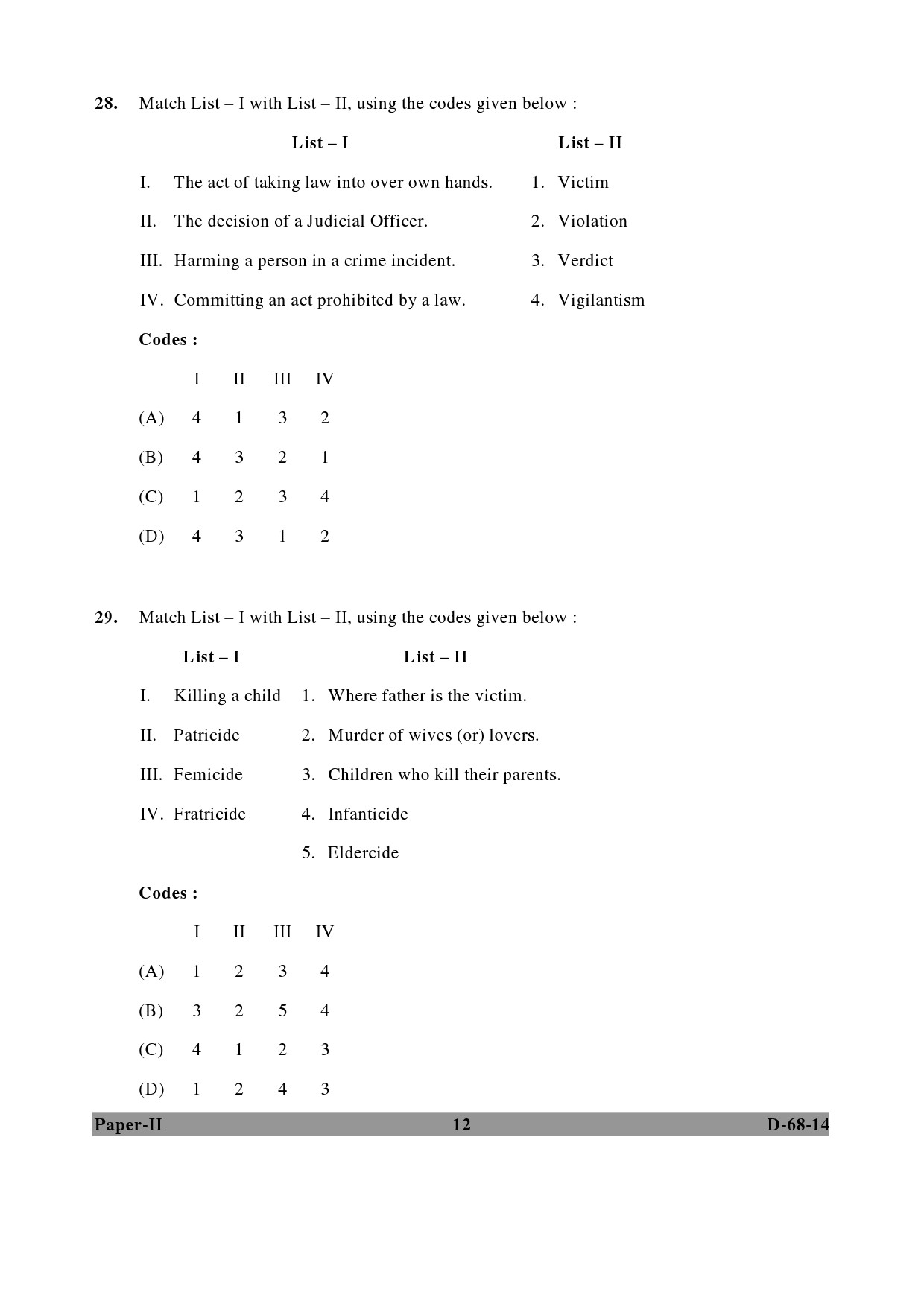 UGC NET Criminology Question Paper II December 2014 12