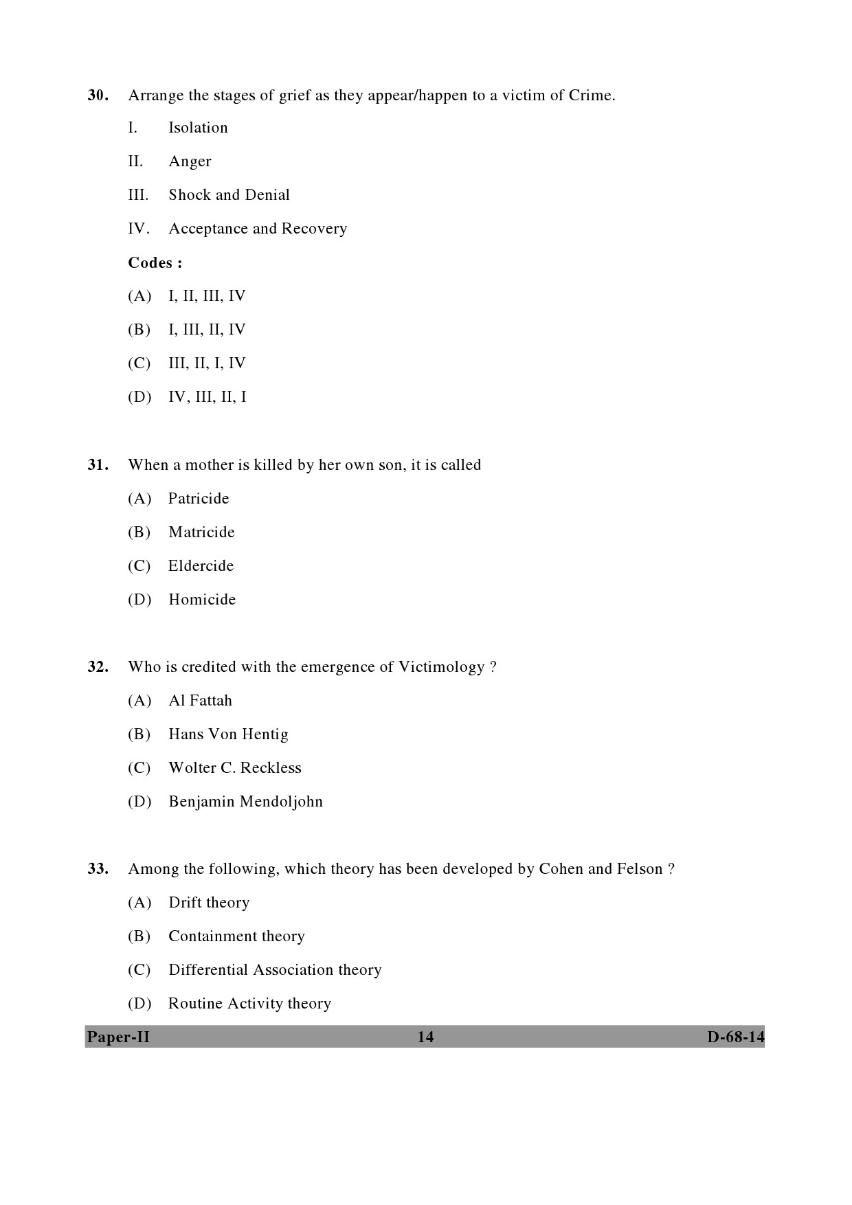 UGC NET Criminology Question Paper II December 2014 14