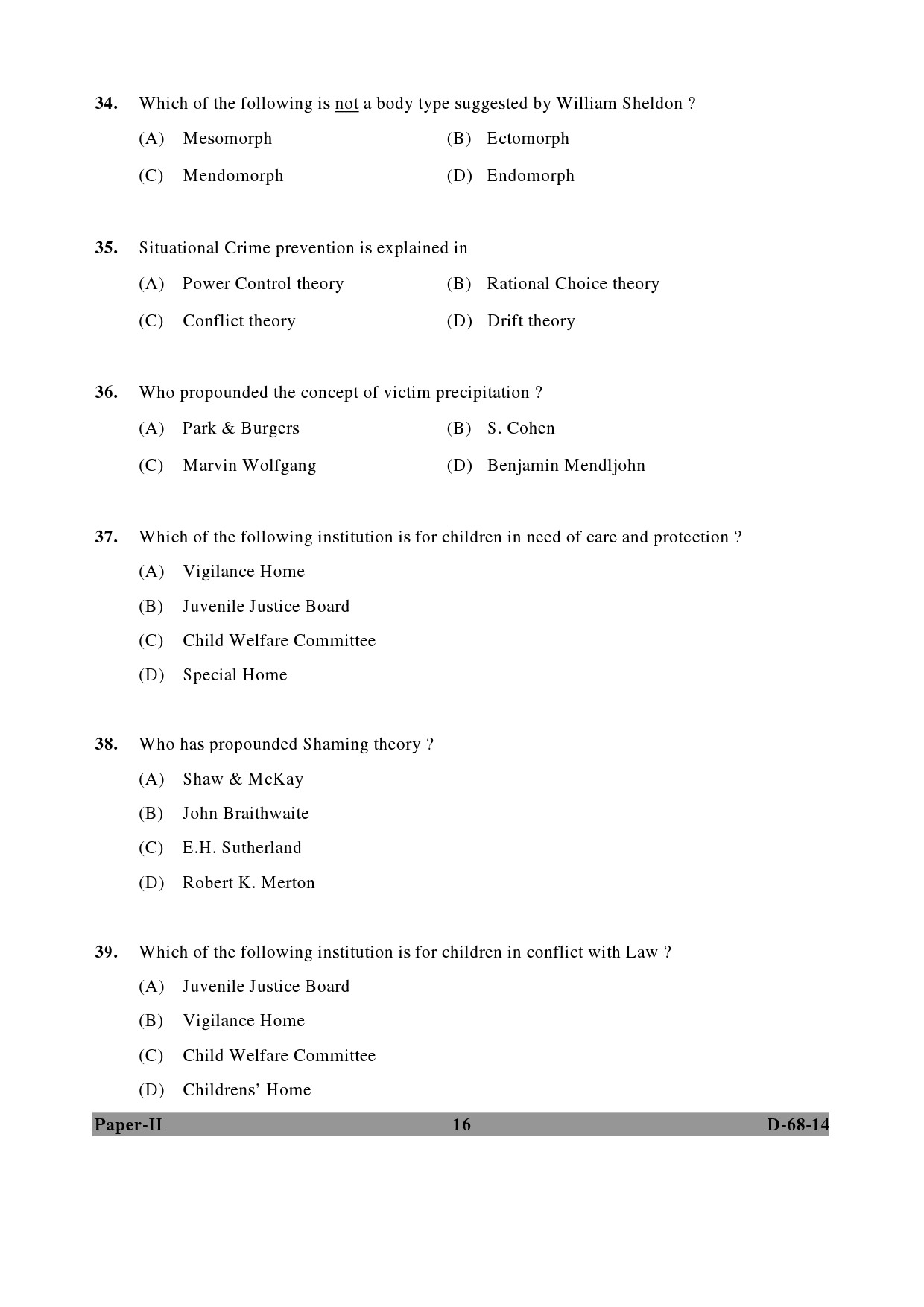 UGC NET Criminology Question Paper II December 2014 16