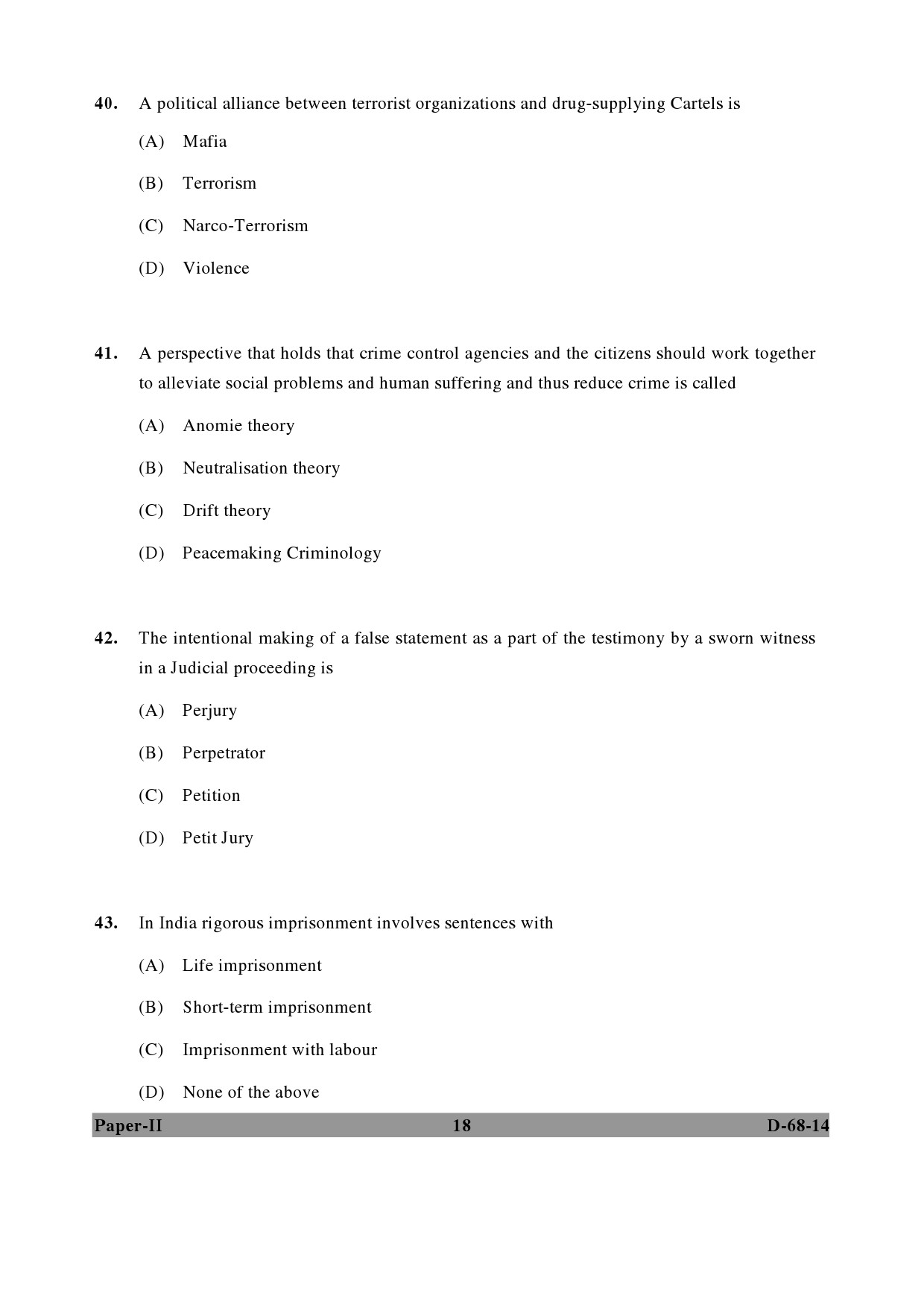 UGC NET Criminology Question Paper II December 2014 18