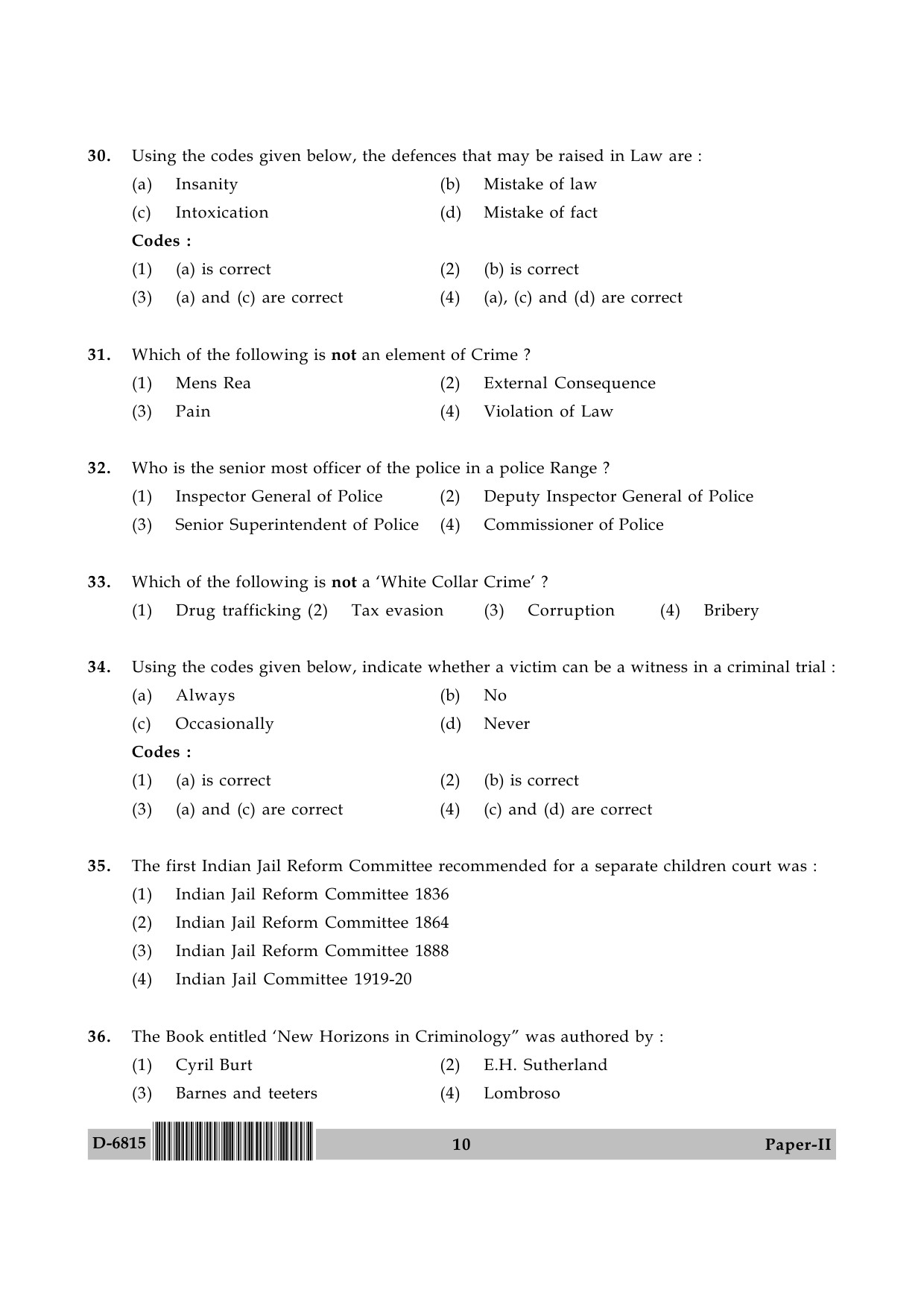 UGC NET Criminology Question Paper II December 2015 10