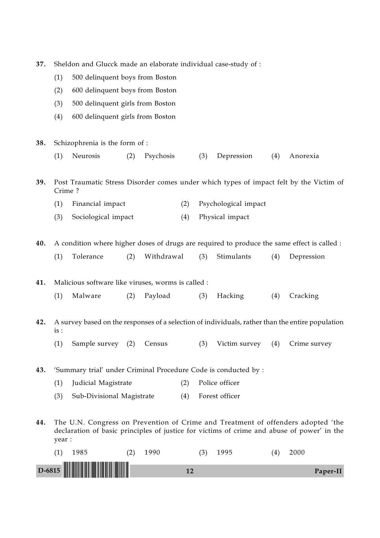 UGC NET Criminology Question Paper II December 2015 12