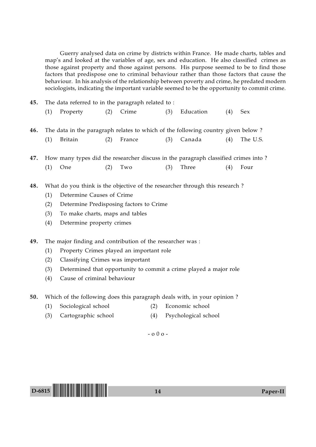 UGC NET Criminology Question Paper II December 2015 14