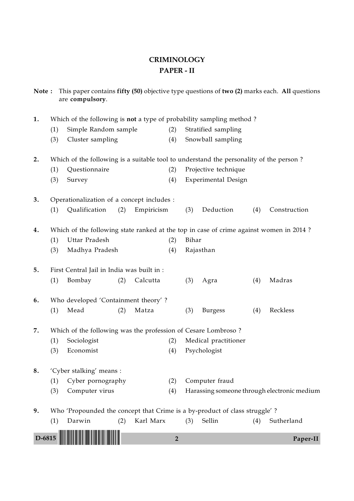 UGC NET Criminology Question Paper II December 2015 2