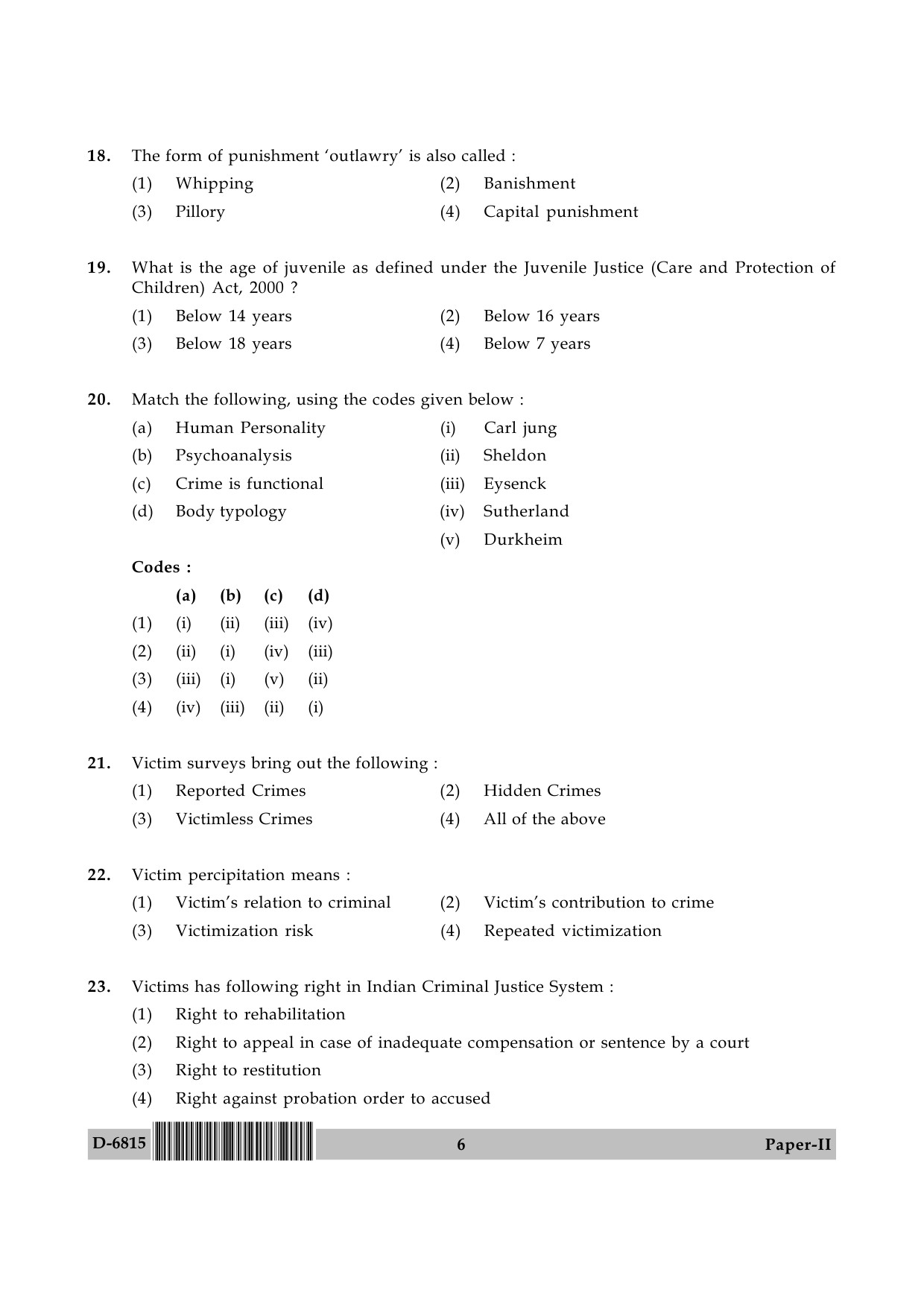 UGC NET Criminology Question Paper II December 2015 6