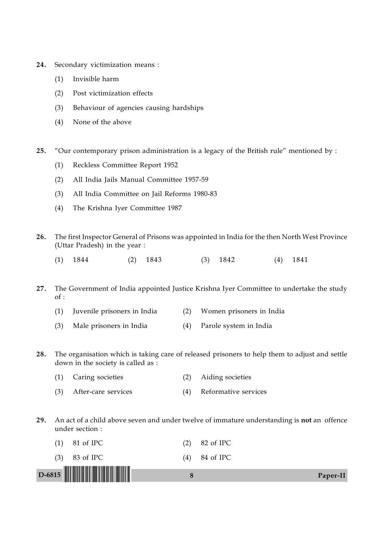 UGC NET Criminology Question Paper II December 2015 8