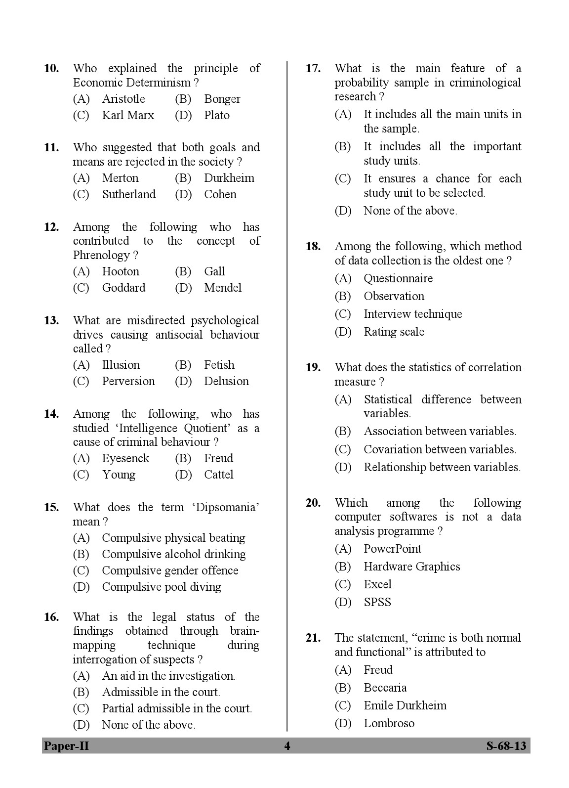 UGC NET Criminology Question Paper II Exam September 2013 4