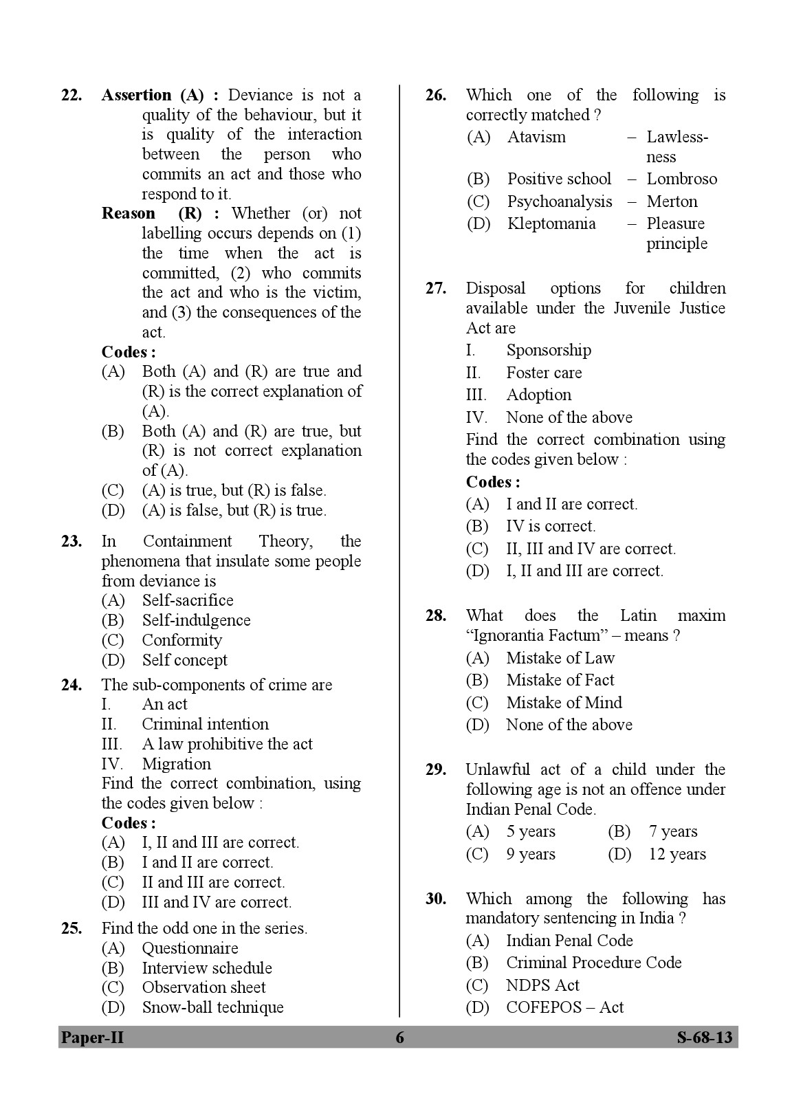 UGC NET Criminology Question Paper II Exam September 2013 6