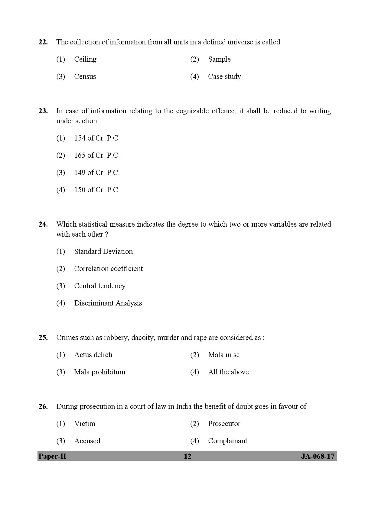 UGC NET Criminology Question Paper II January 2017 12