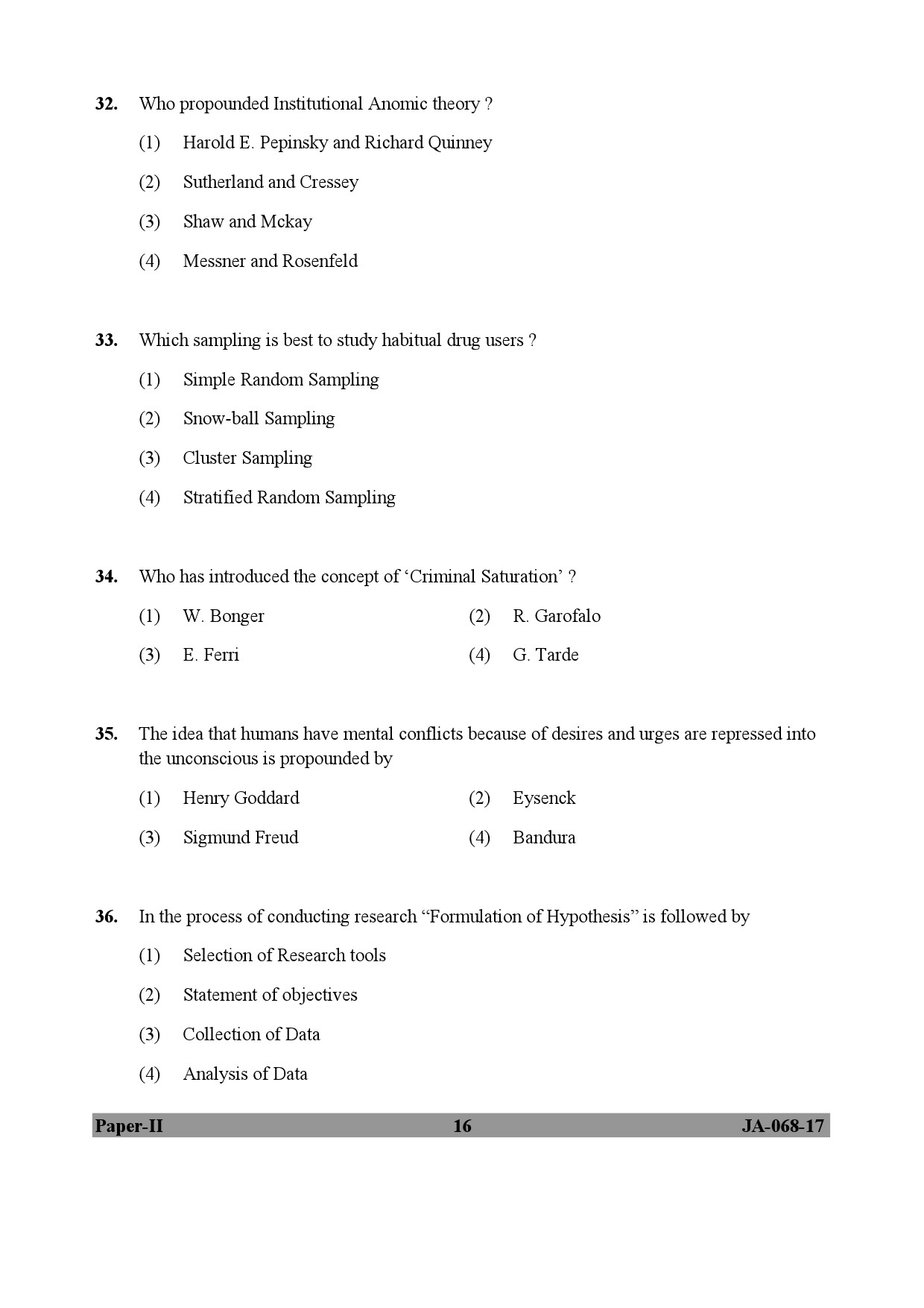 UGC NET Criminology Question Paper II January 2017 16