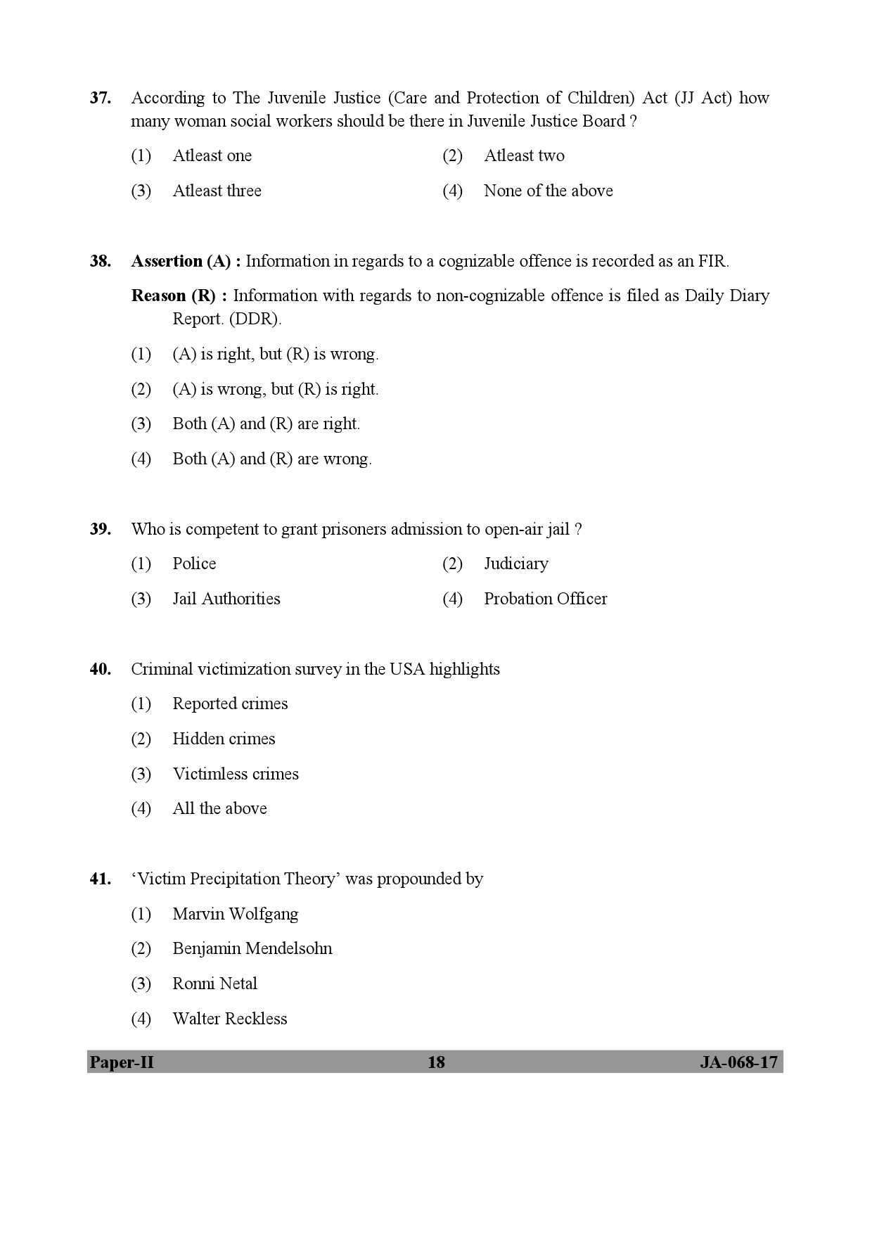 UGC NET Criminology Question Paper II January 2017 18