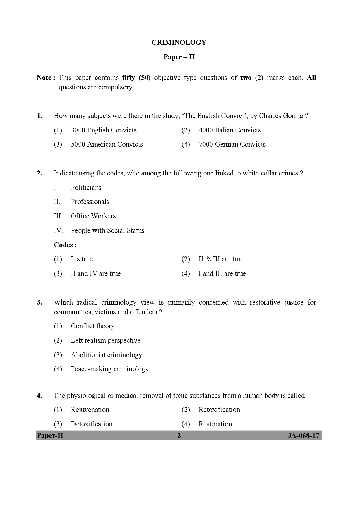 UGC NET Criminology Question Paper II January 2017 2