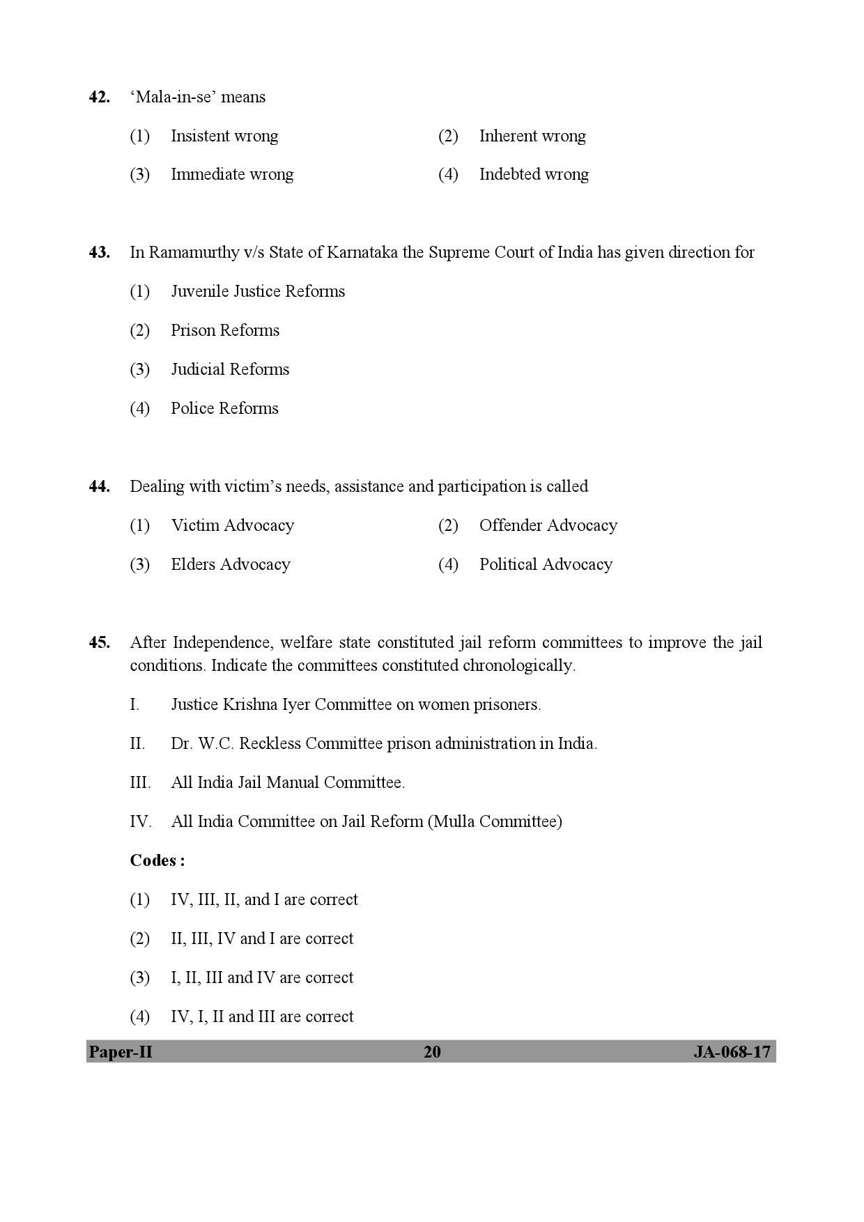 UGC NET Criminology Question Paper II January 2017 20