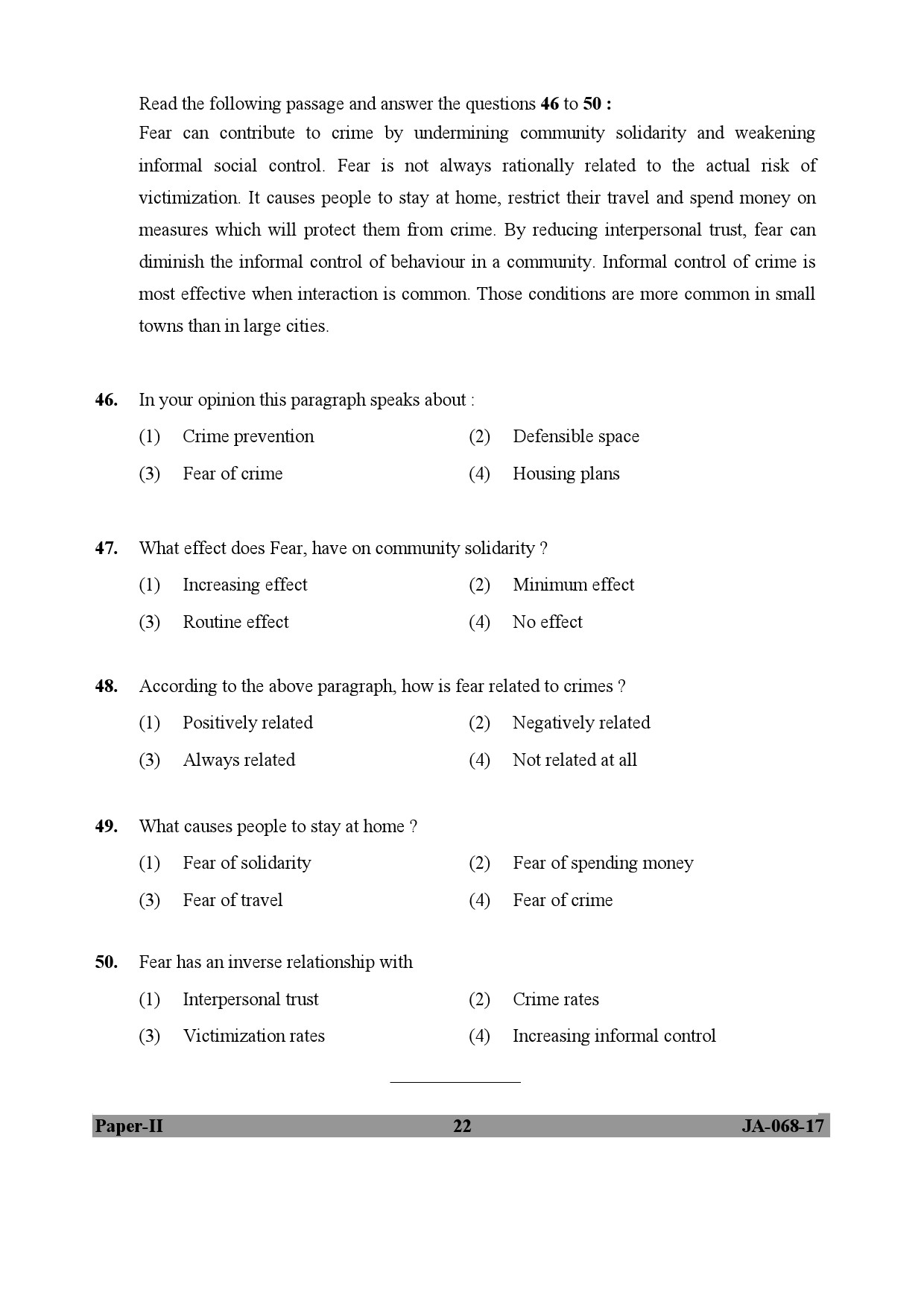 UGC NET Criminology Question Paper II January 2017 22