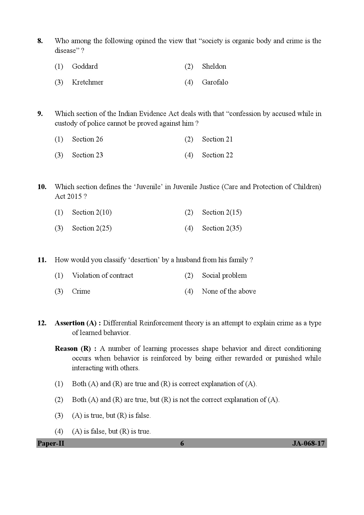 UGC NET Criminology Question Paper II January 2017 6