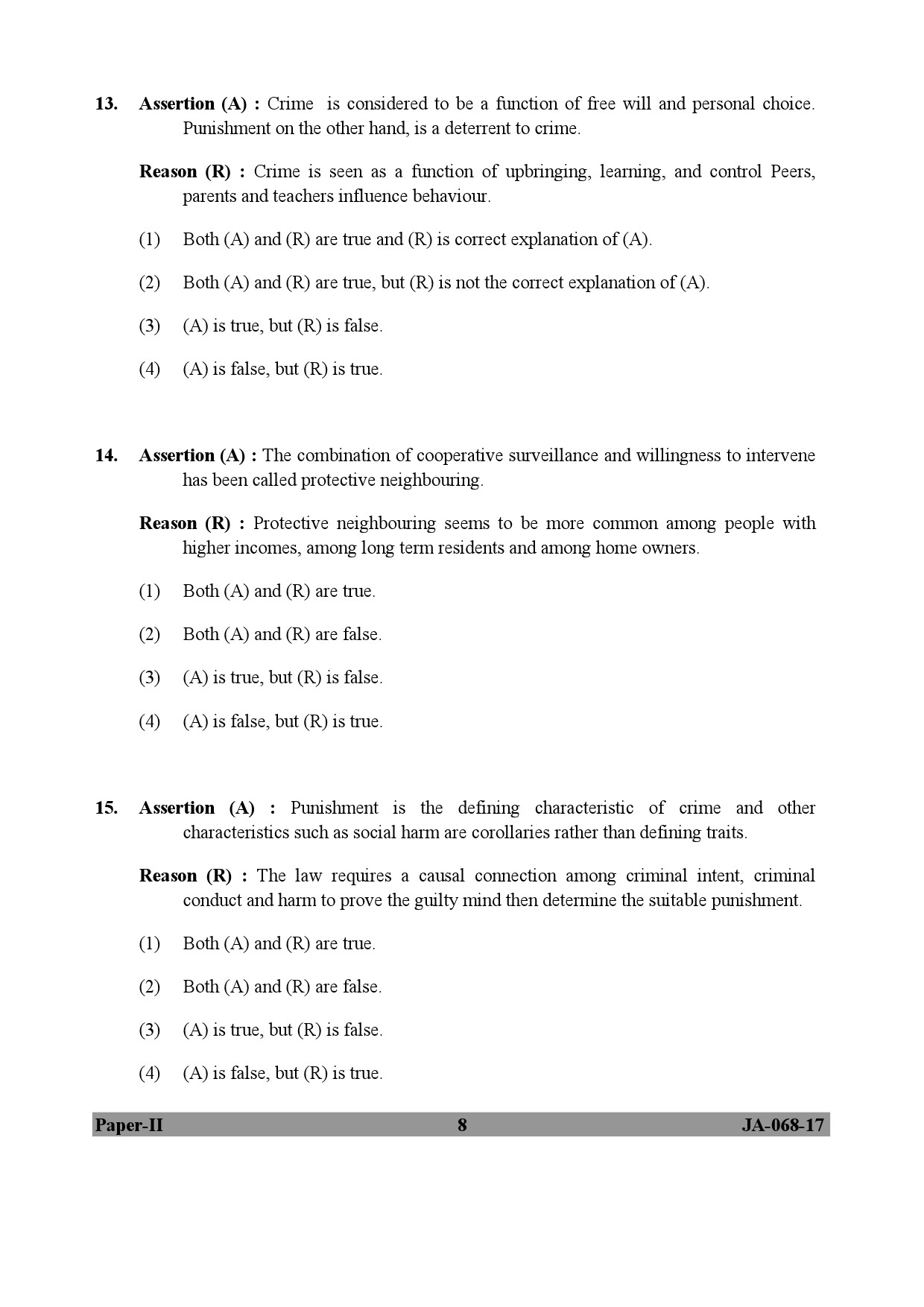 UGC NET Criminology Question Paper II January 2017 8