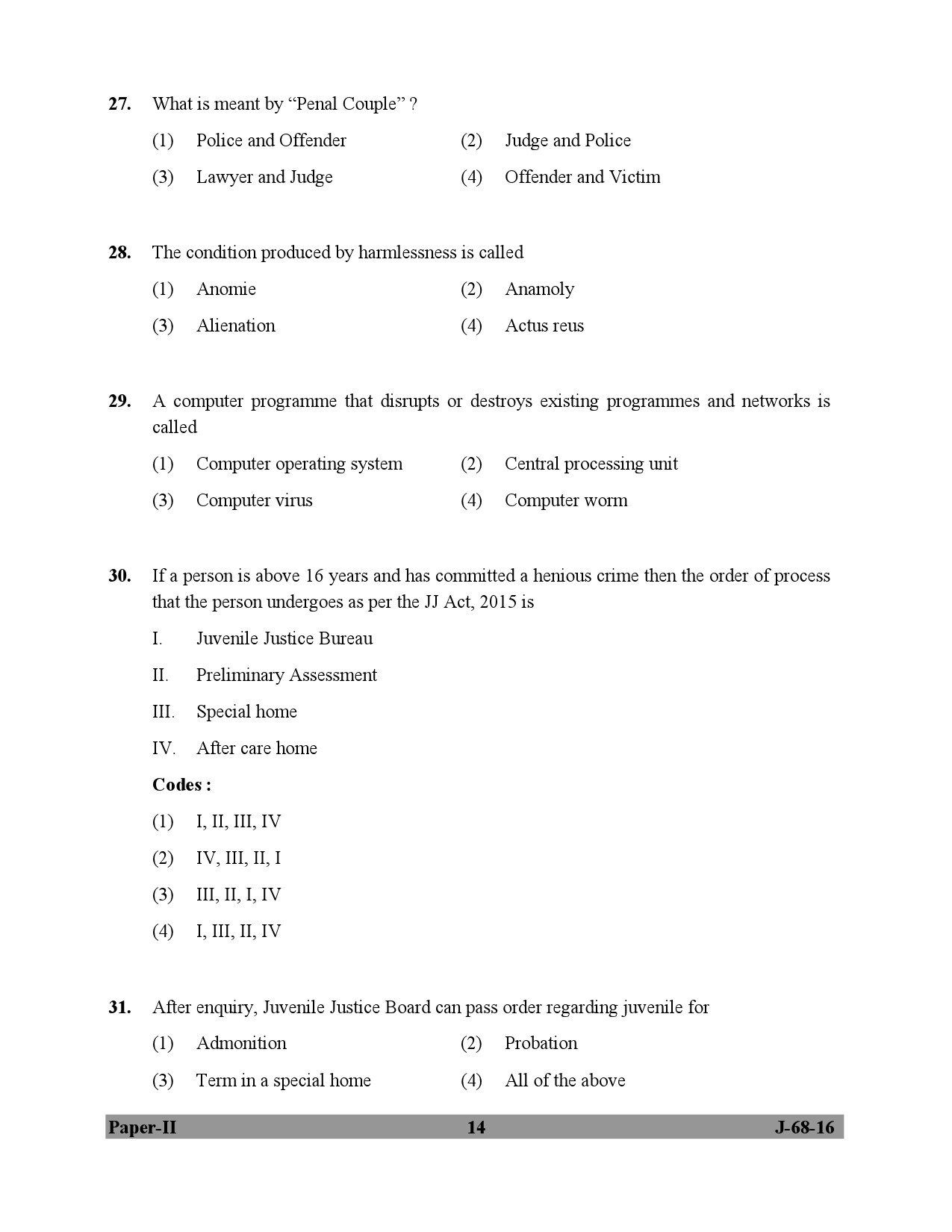 UGC NET Criminology Question Paper II July 2016 14