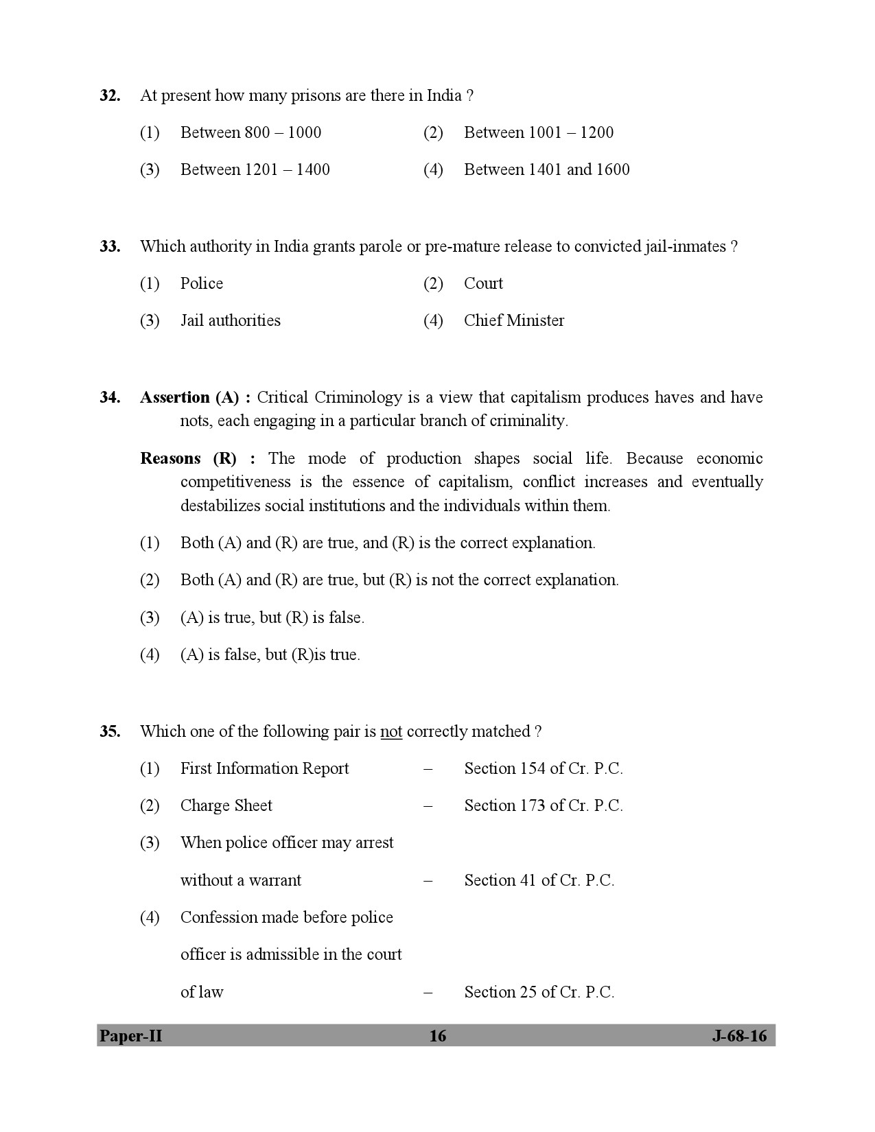 UGC NET Criminology Question Paper II July 2016 16