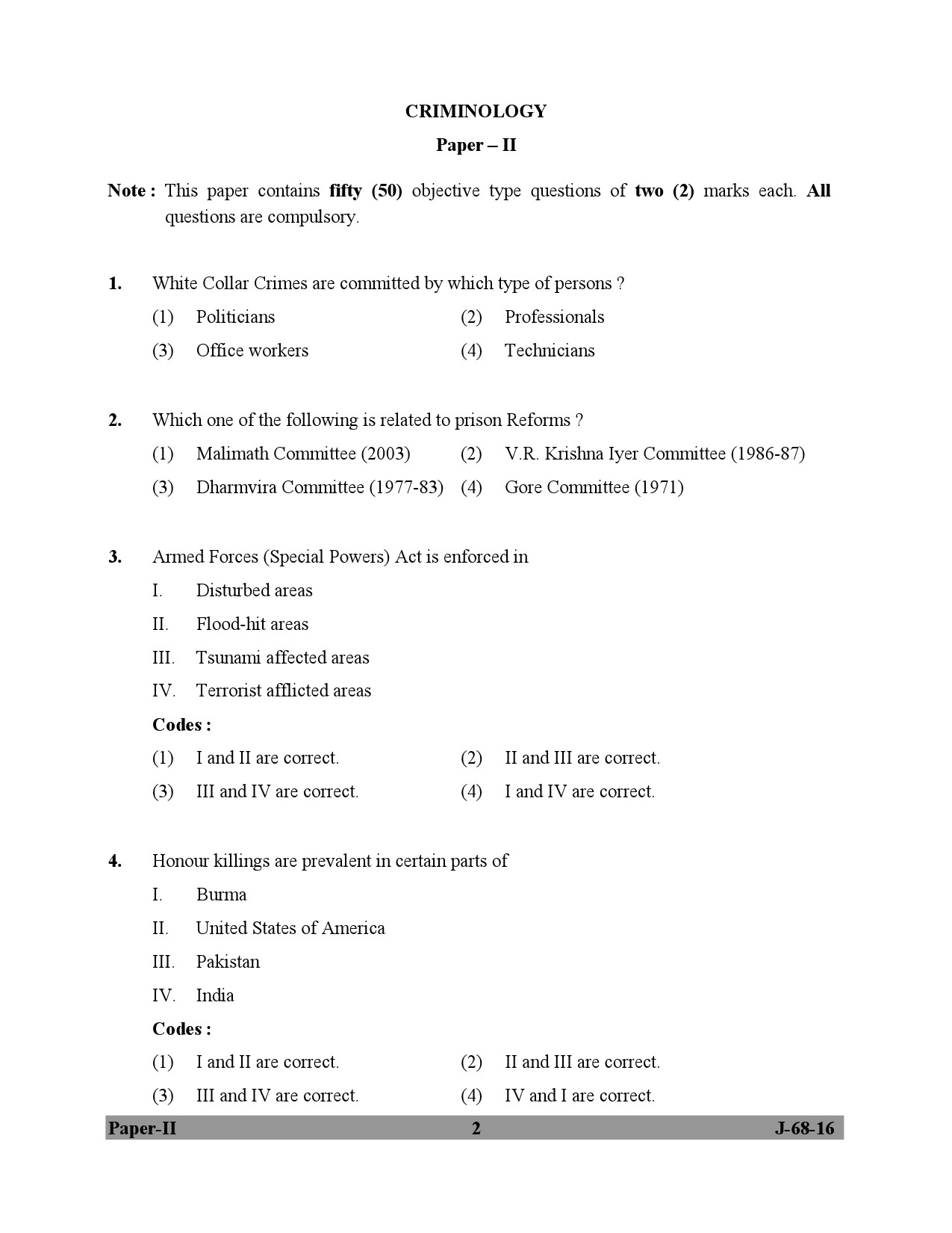 UGC NET Criminology Question Paper II July 2016 2