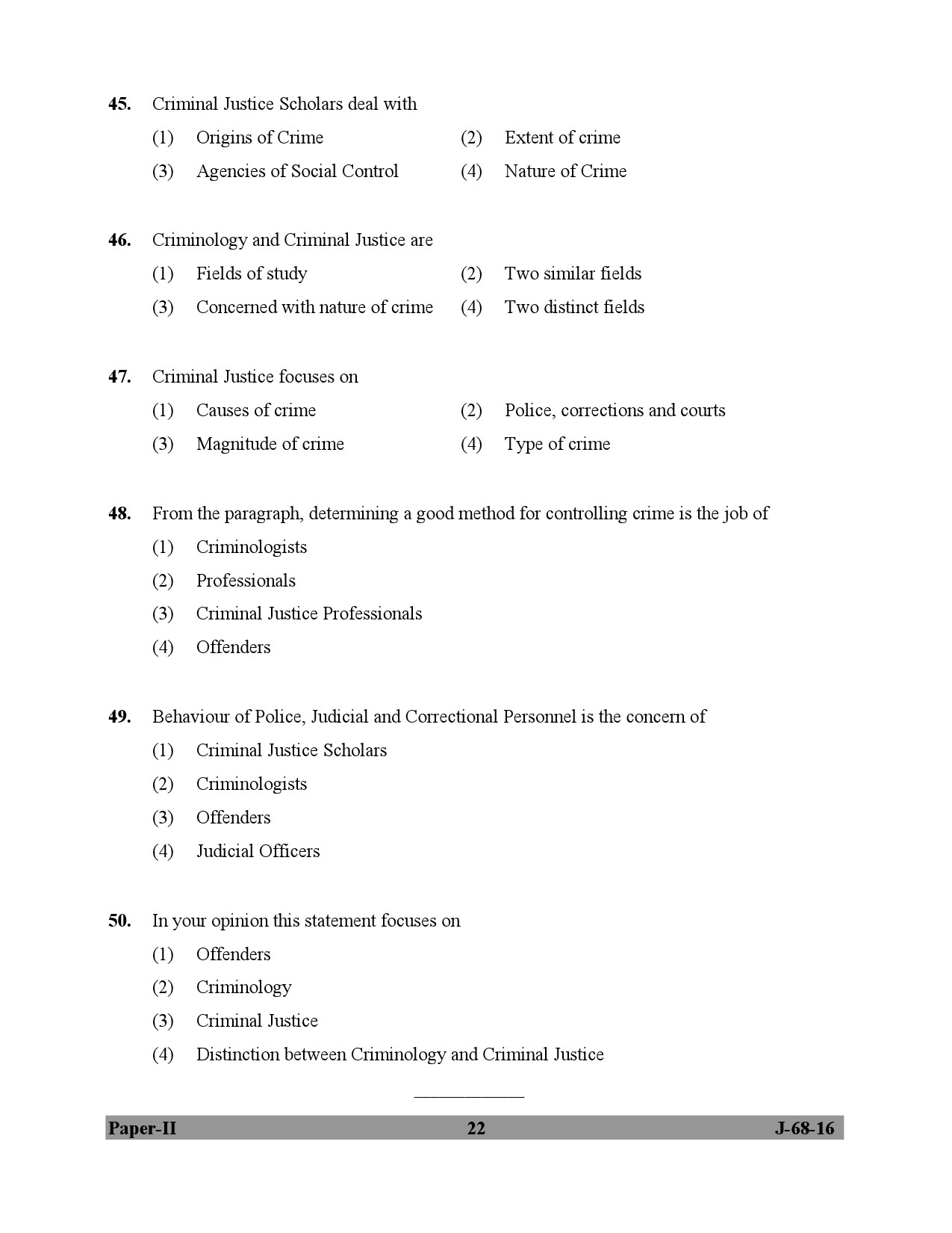 UGC NET Criminology Question Paper II July 2016 22