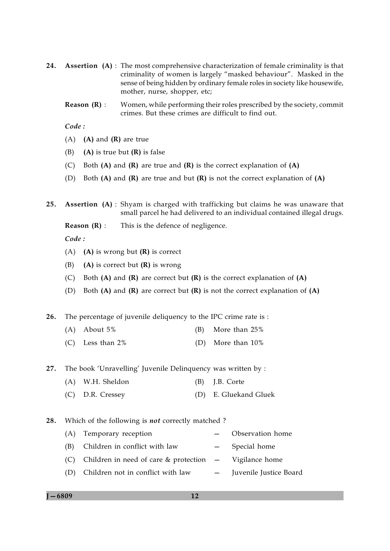 UGC NET Criminology Question Paper II June 2009 12