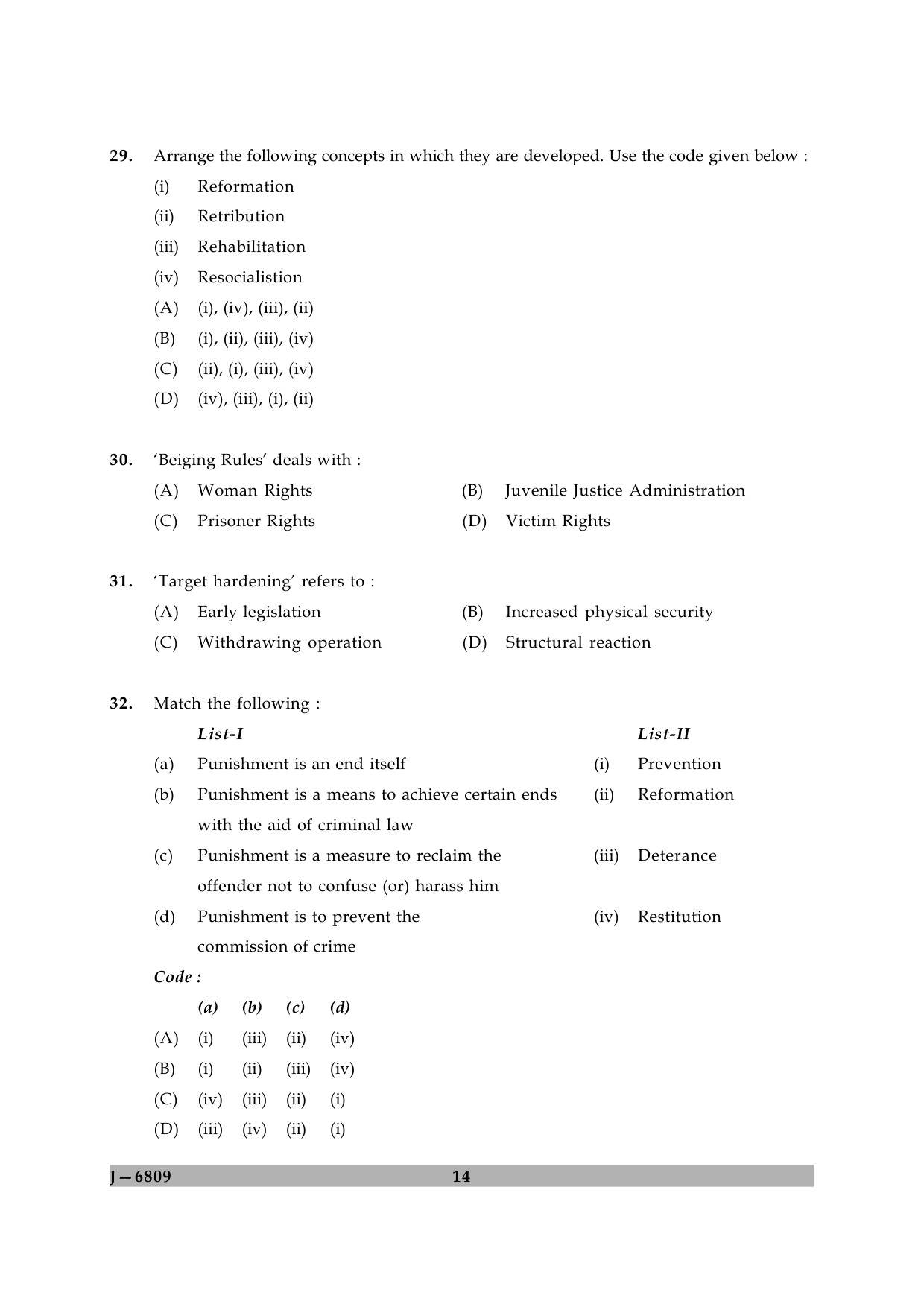 UGC NET Criminology Question Paper II June 2009 14