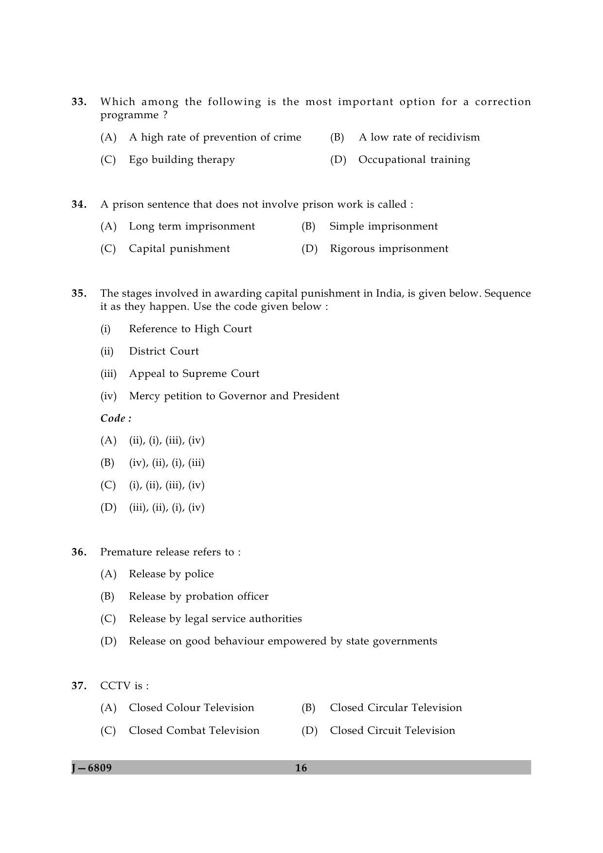 UGC NET Criminology Question Paper II June 2009 16