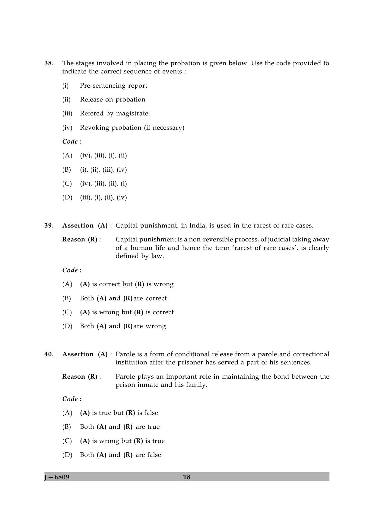 UGC NET Criminology Question Paper II June 2009 18