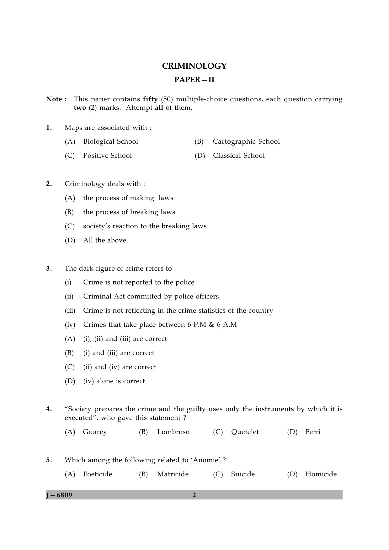 UGC NET Criminology Question Paper II June 2009 2