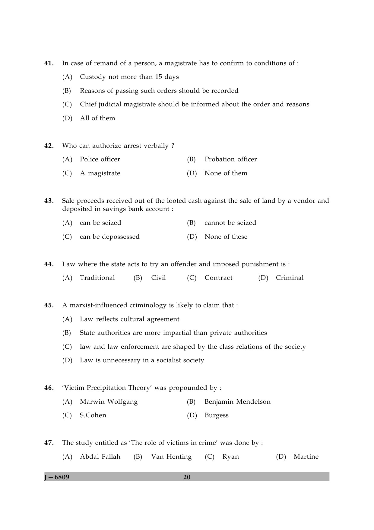 UGC NET Criminology Question Paper II June 2009 20