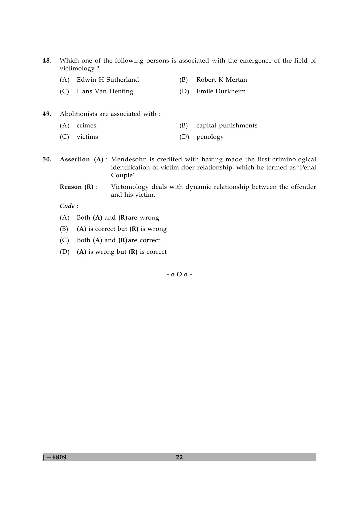 UGC NET Criminology Question Paper II June 2009 22