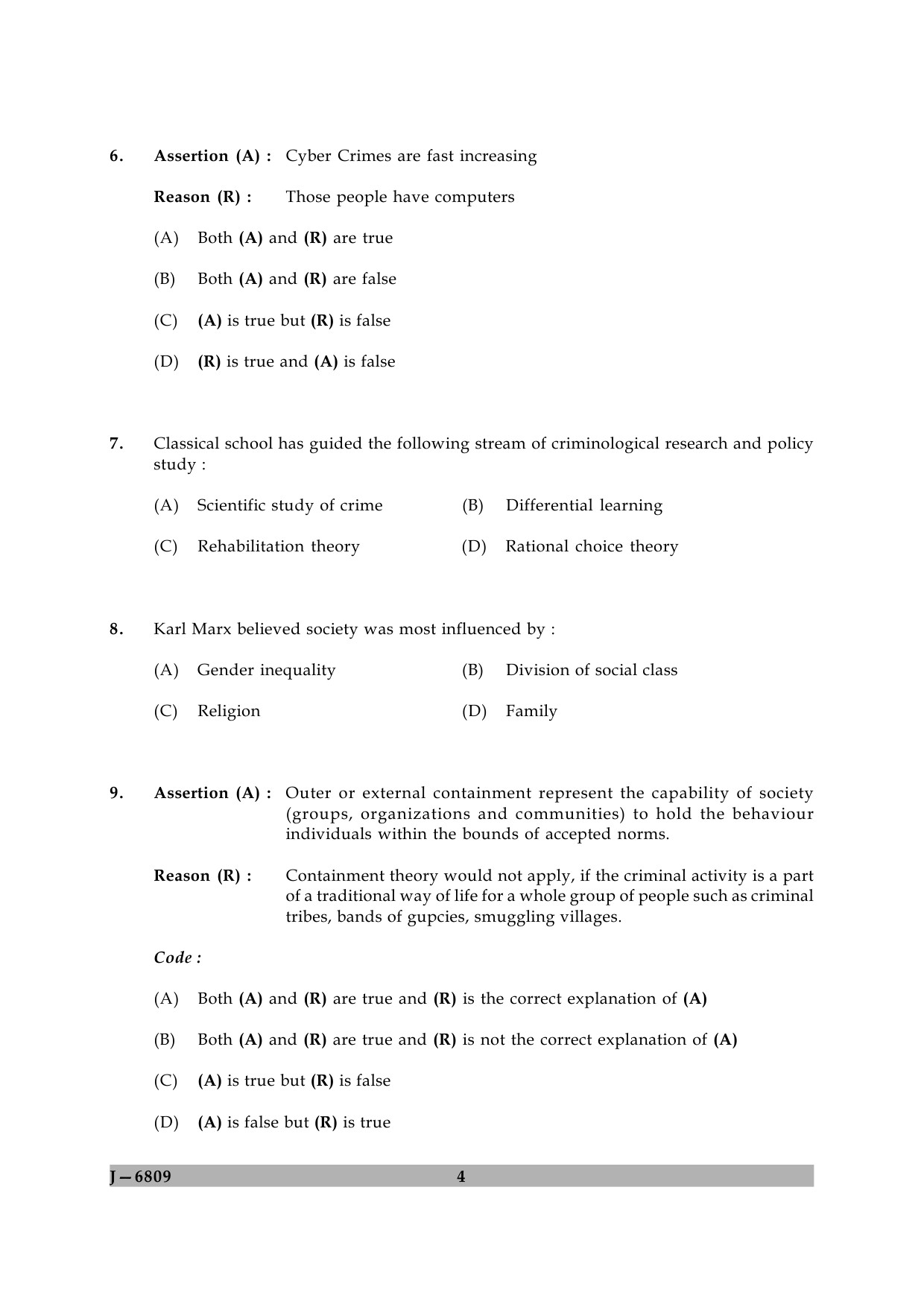 UGC NET Criminology Question Paper II June 2009 4