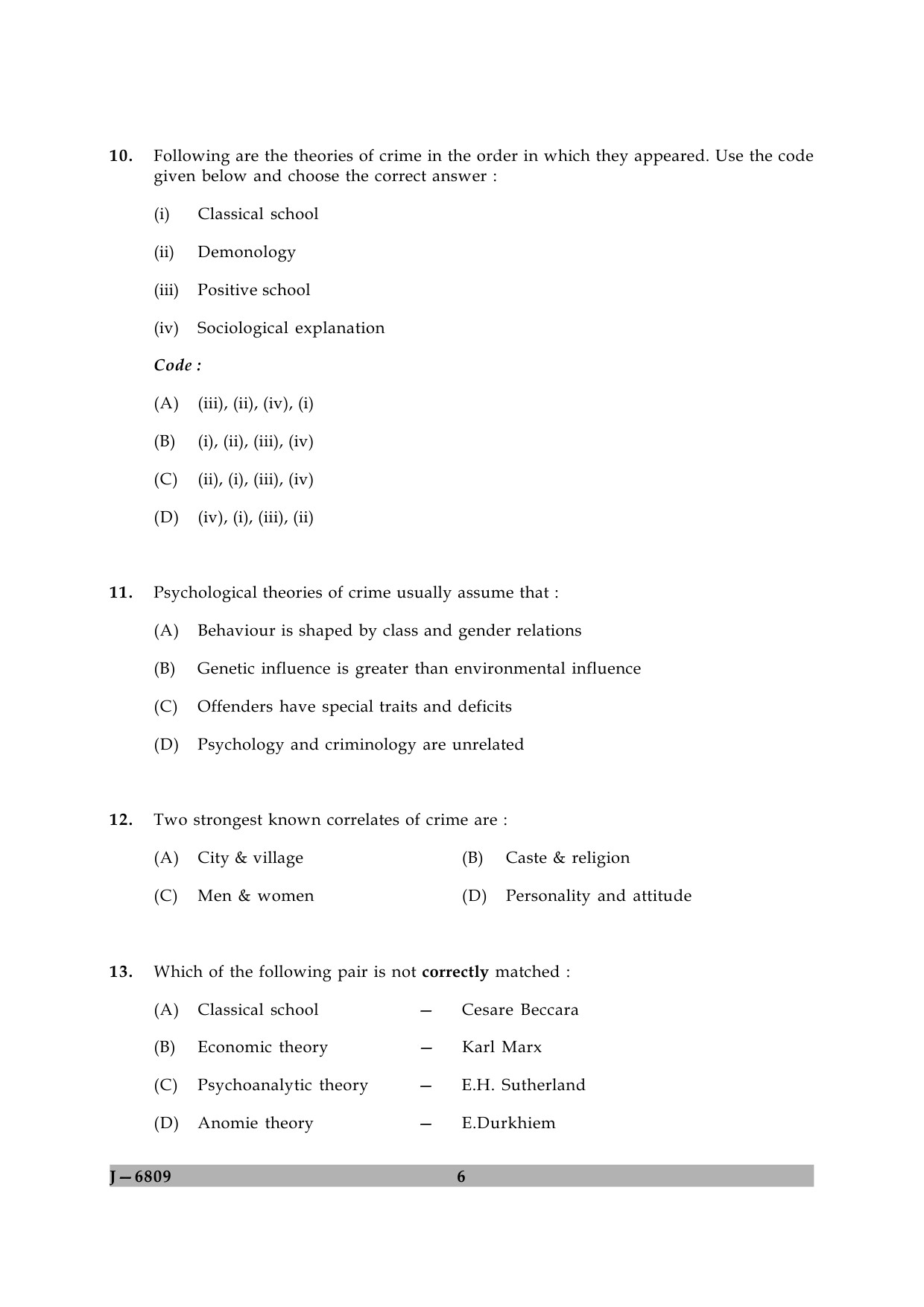 UGC NET Criminology Question Paper II June 2009 6