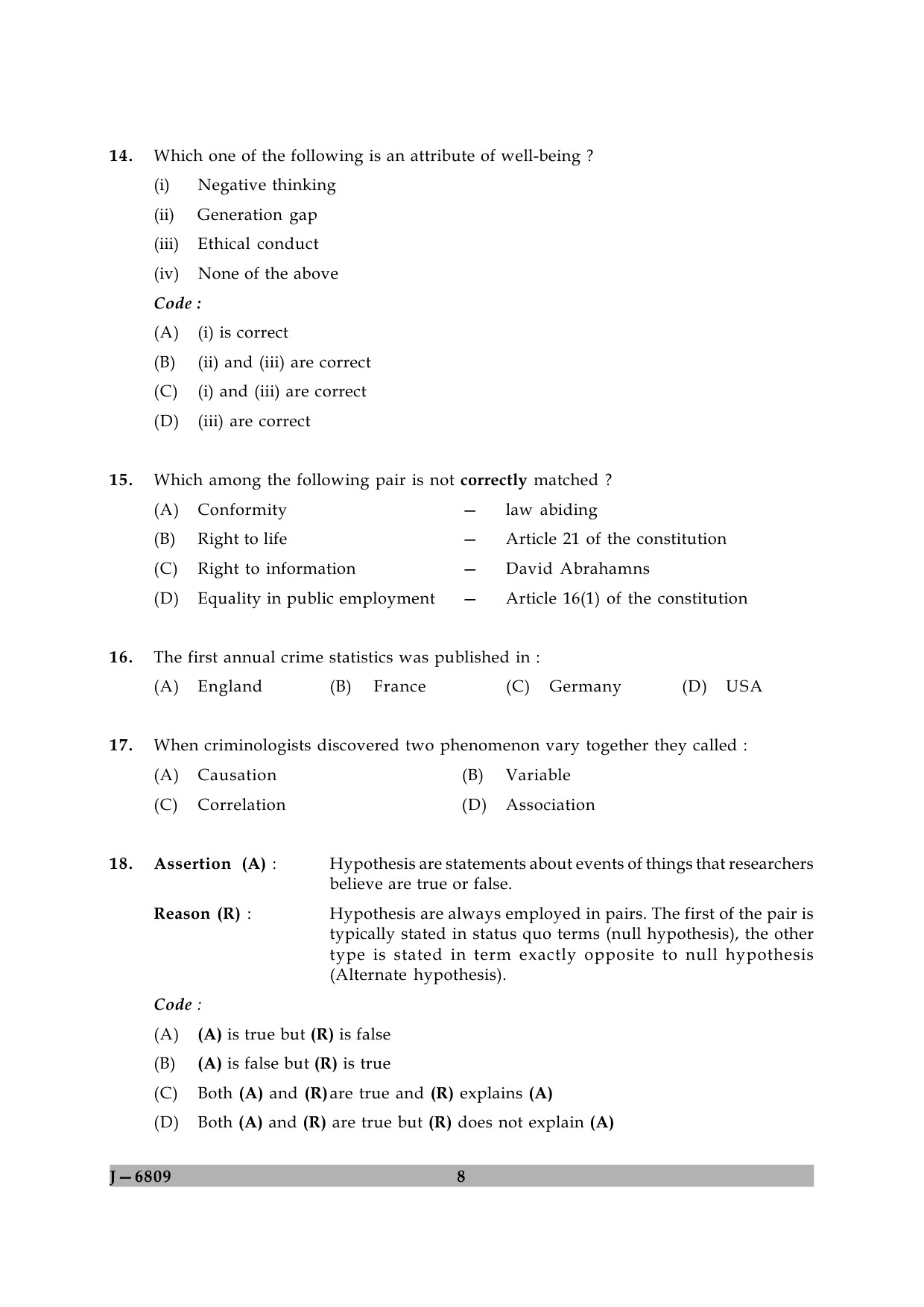 UGC NET Criminology Question Paper II June 2009 8