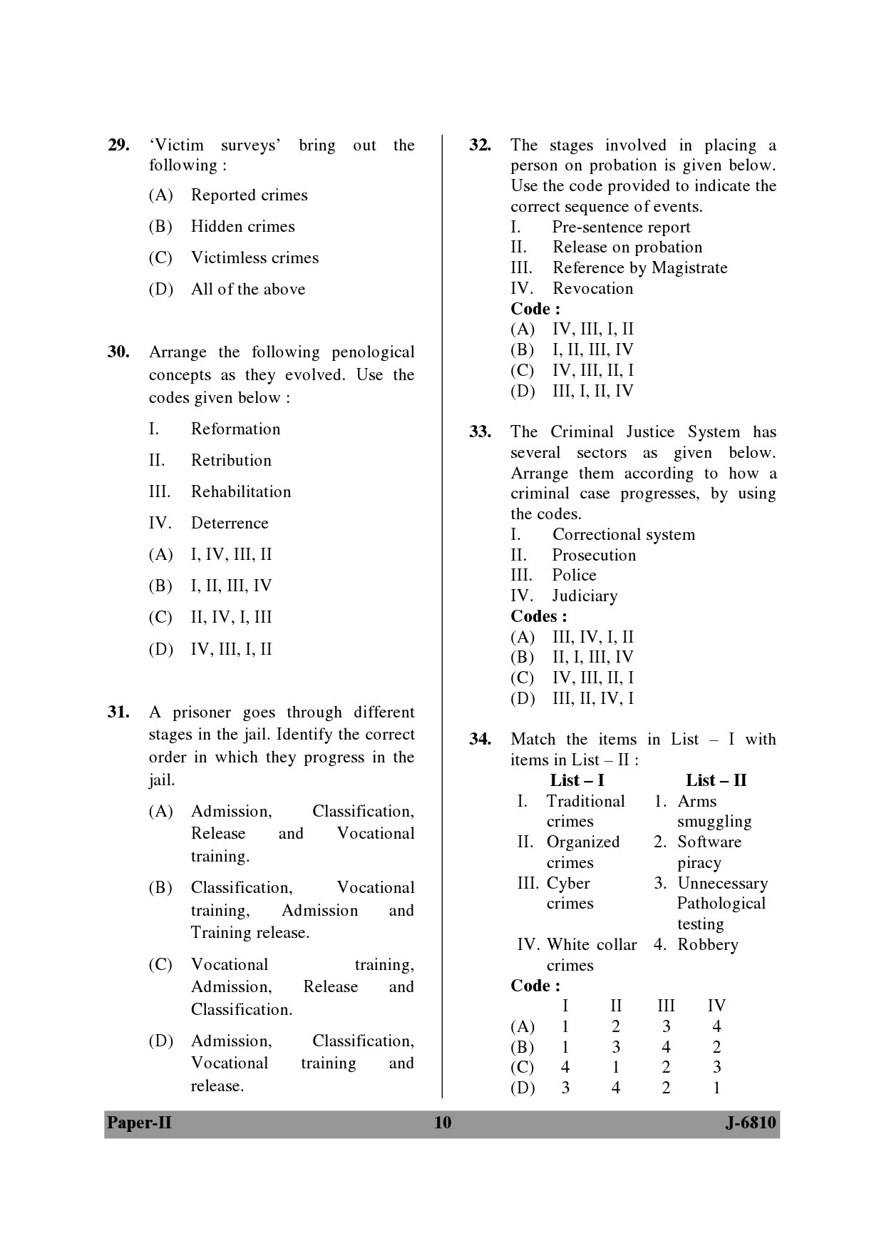 UGC NET Criminology Question Paper II June 2010 10