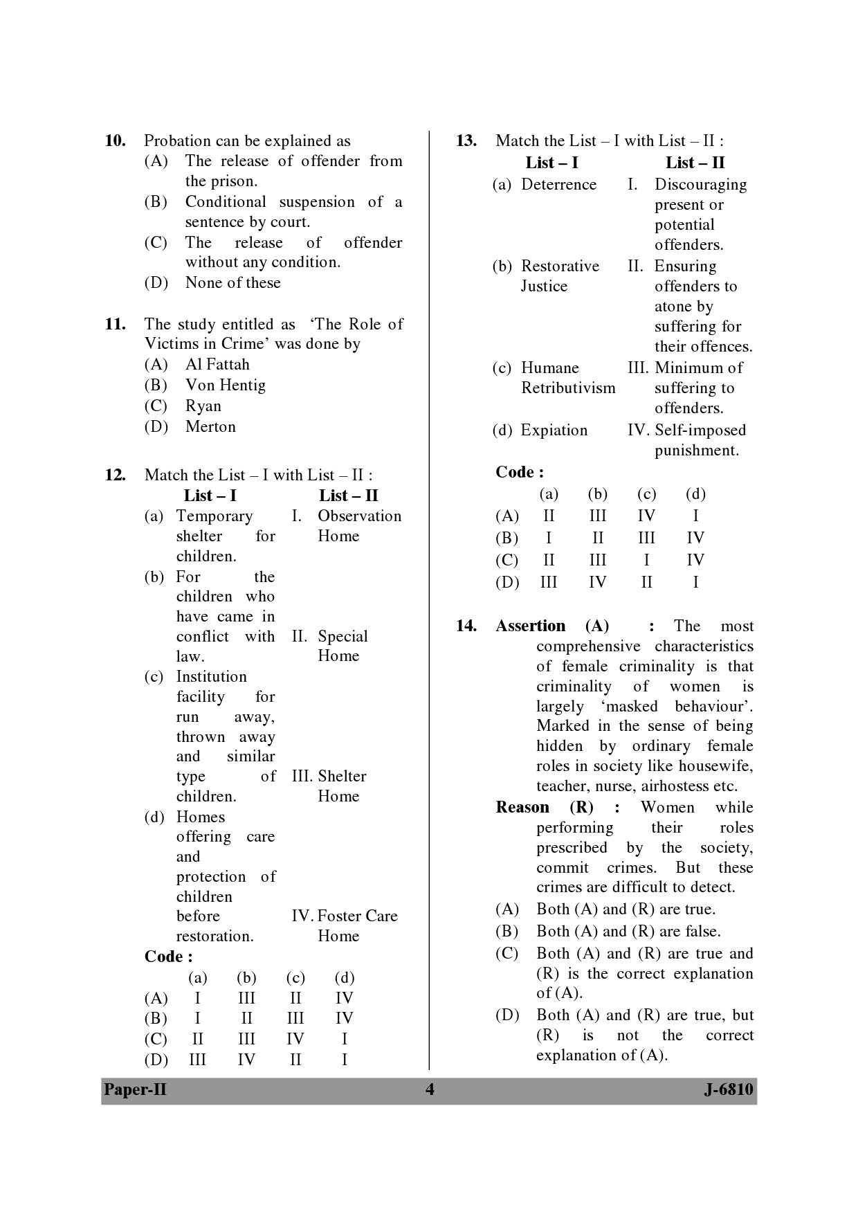 UGC NET Criminology Question Paper II June 2010 4