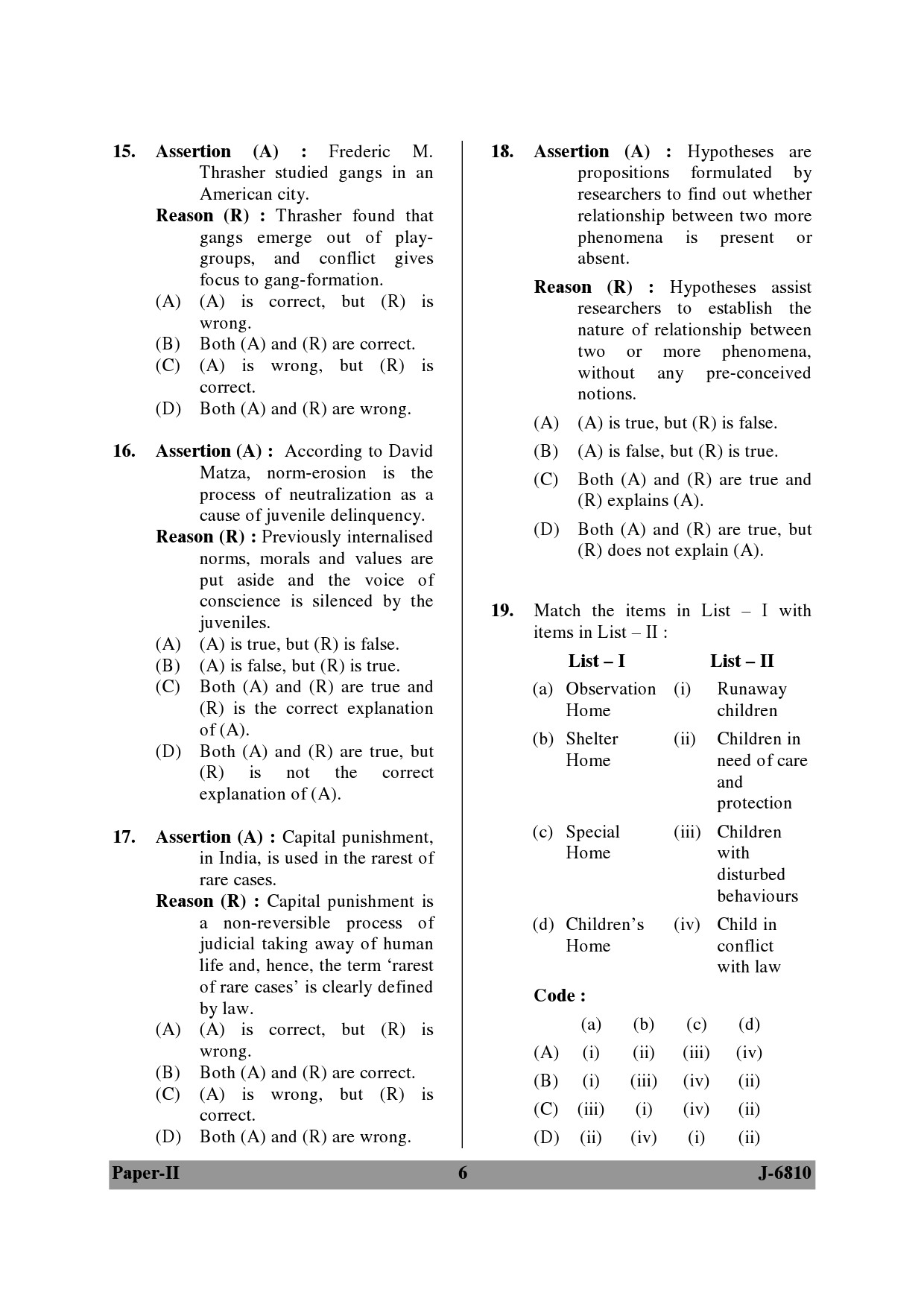 UGC NET Criminology Question Paper II June 2010 6