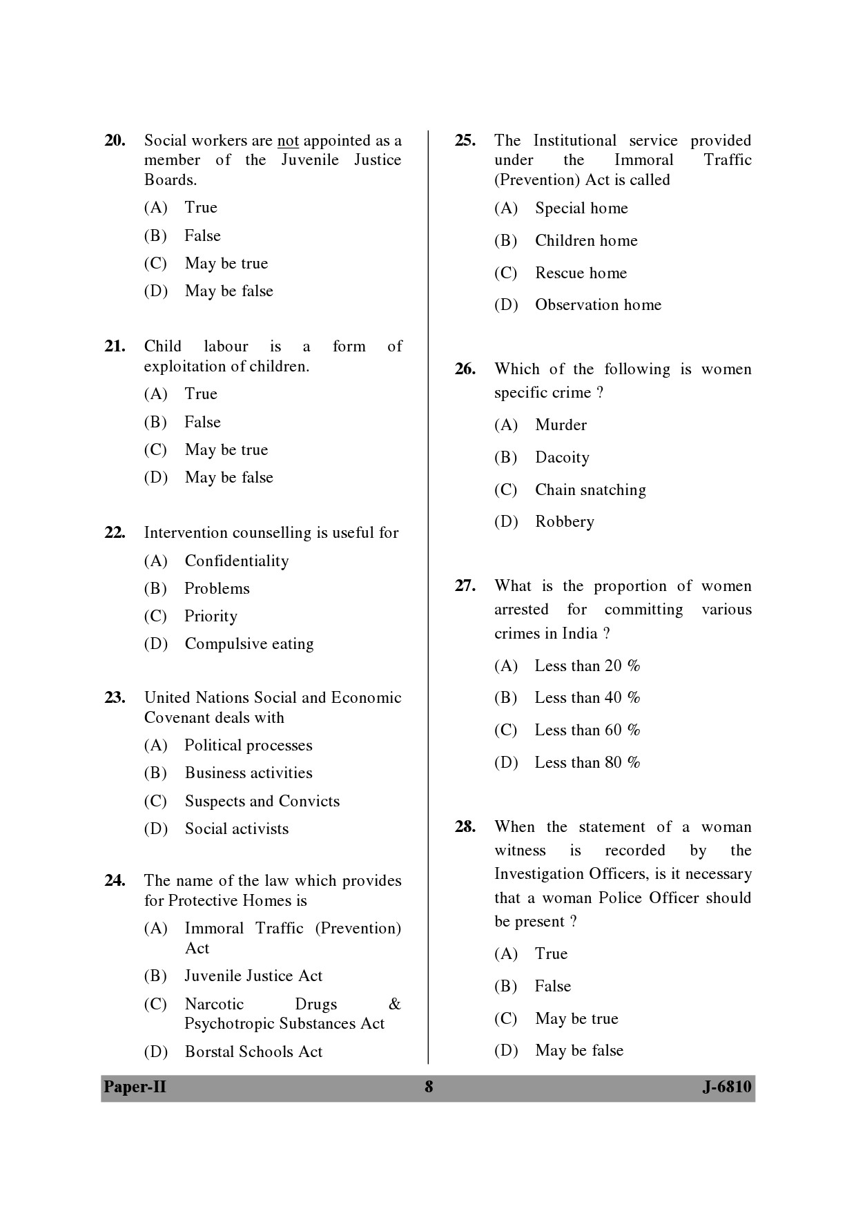 UGC NET Criminology Question Paper II June 2010 8