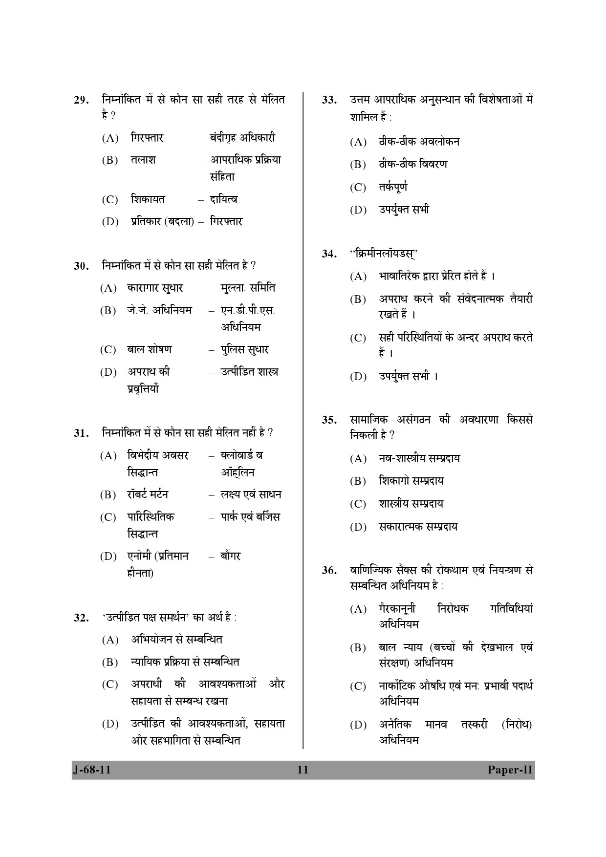 UGC NET Criminology Question Paper II June 2011 11