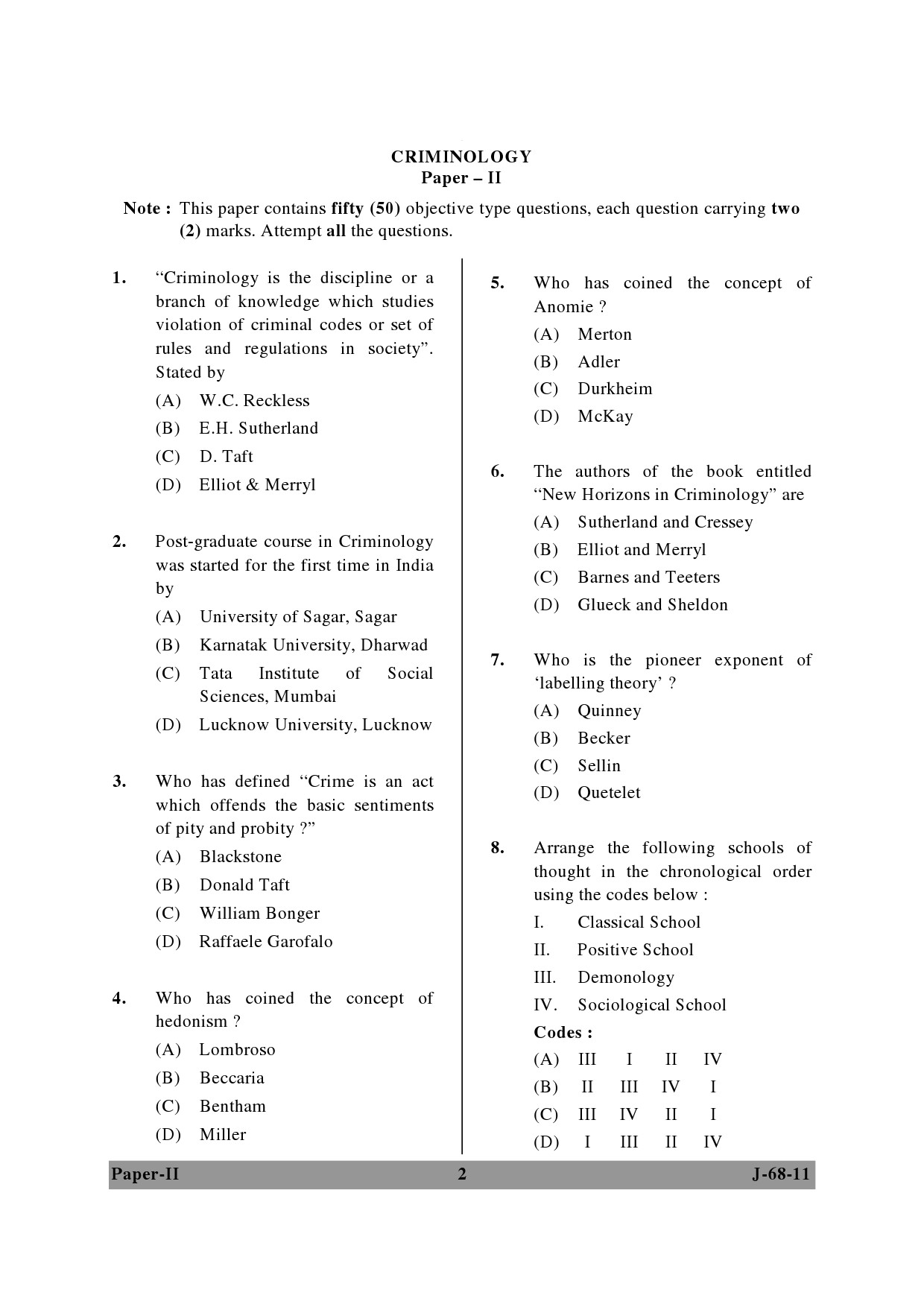 UGC NET Criminology Question Paper II June 2011 2