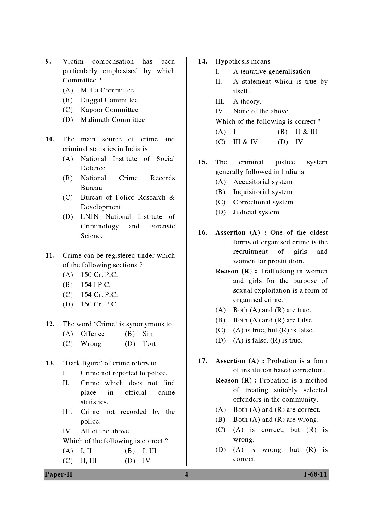 UGC NET Criminology Question Paper II June 2011 4